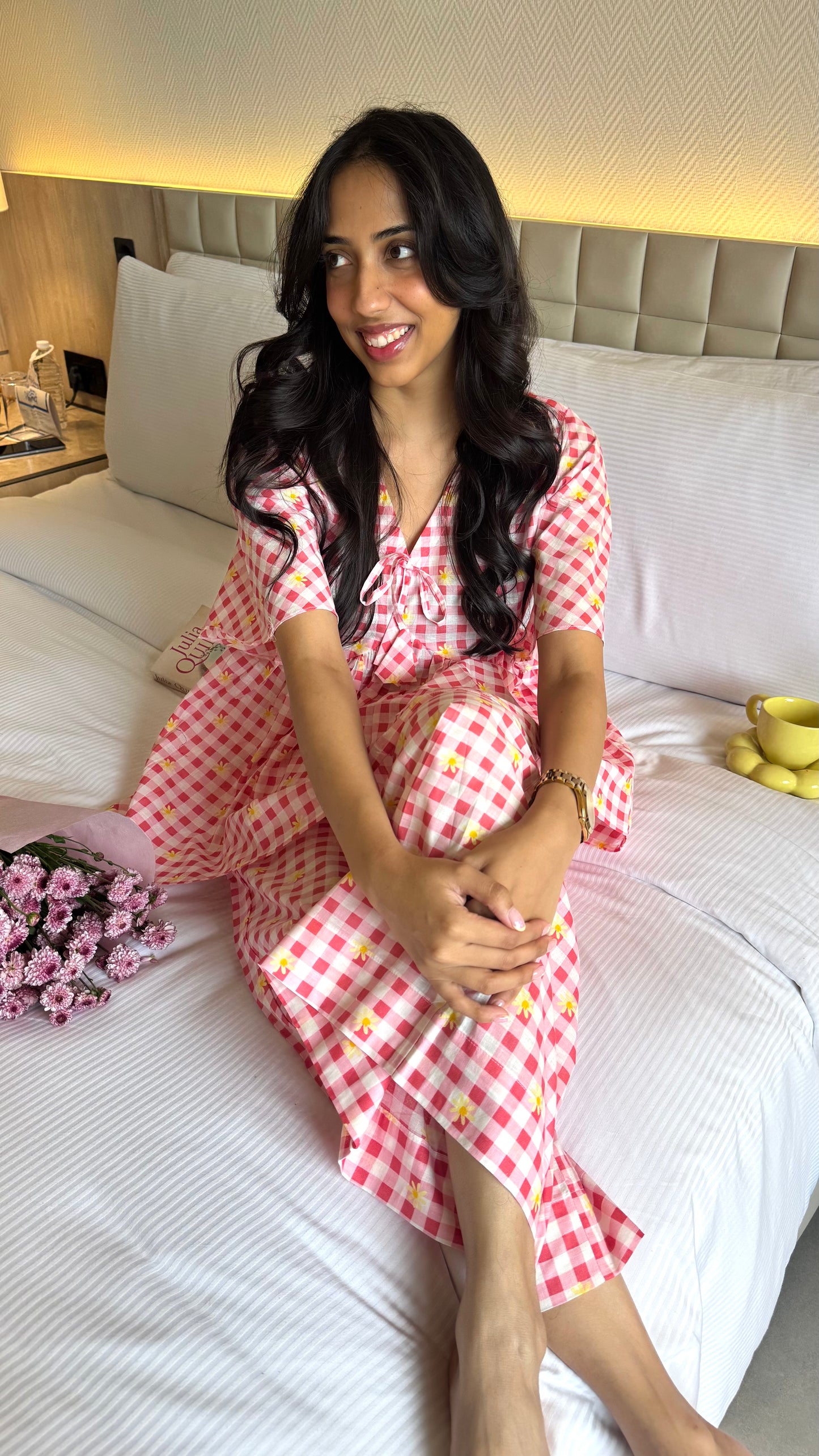 Cuddle Bow Lounge Set (Premium Fabric) - Floral Pink/Red