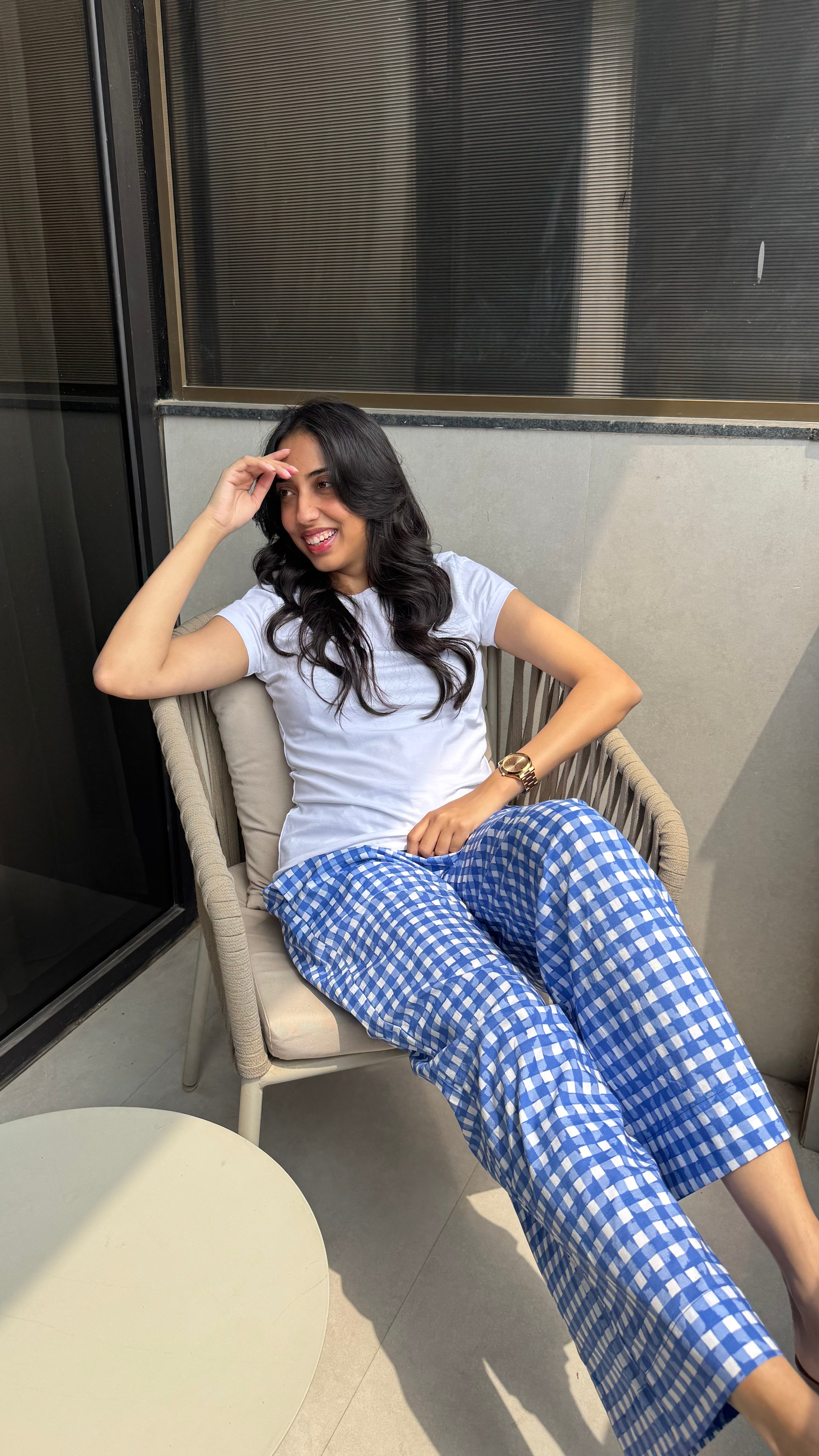 Lazy Bum Causal Pajamas - Blue Checks