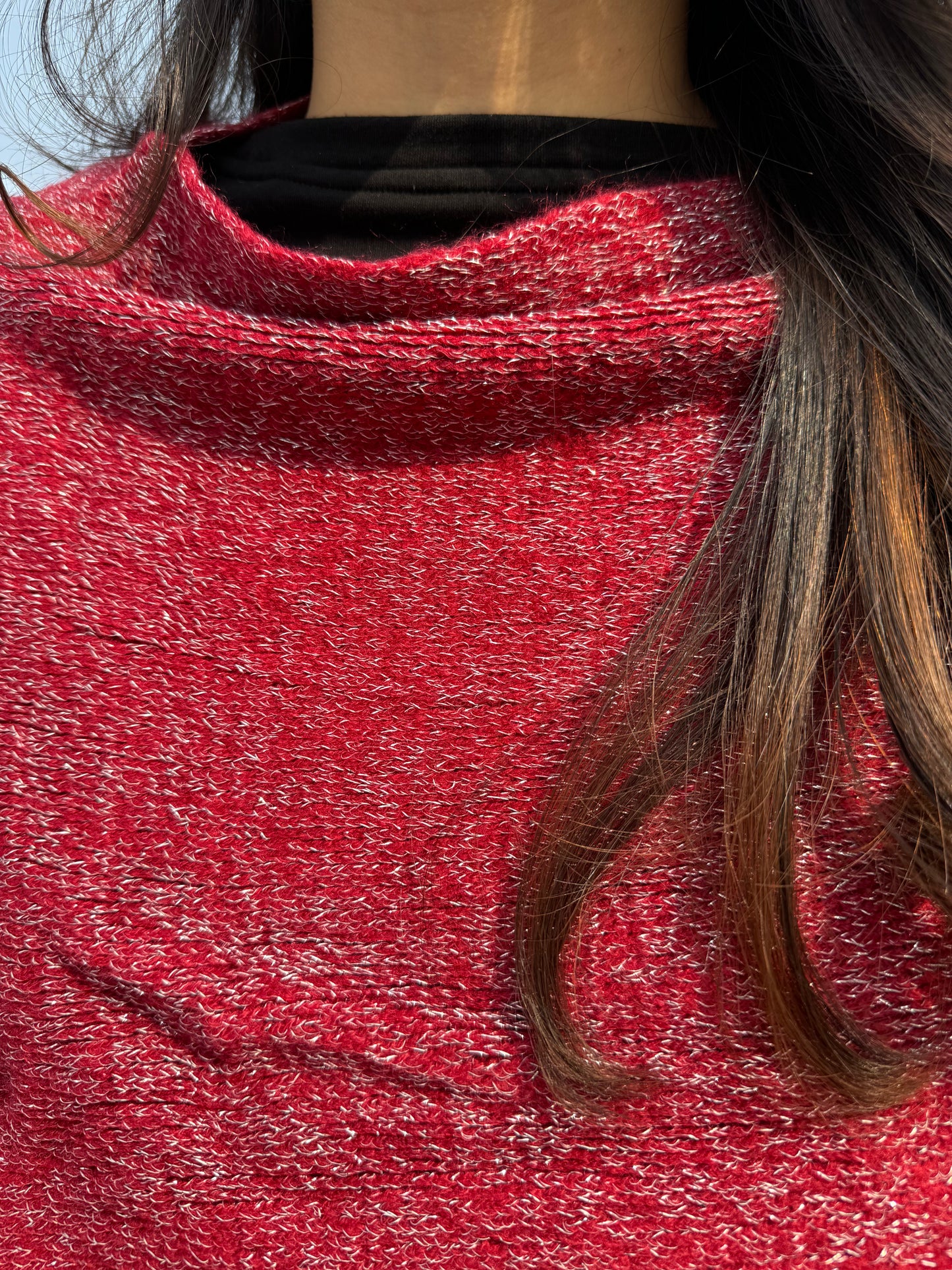 Shimmer Woollen Poncho - Red (Free Size)