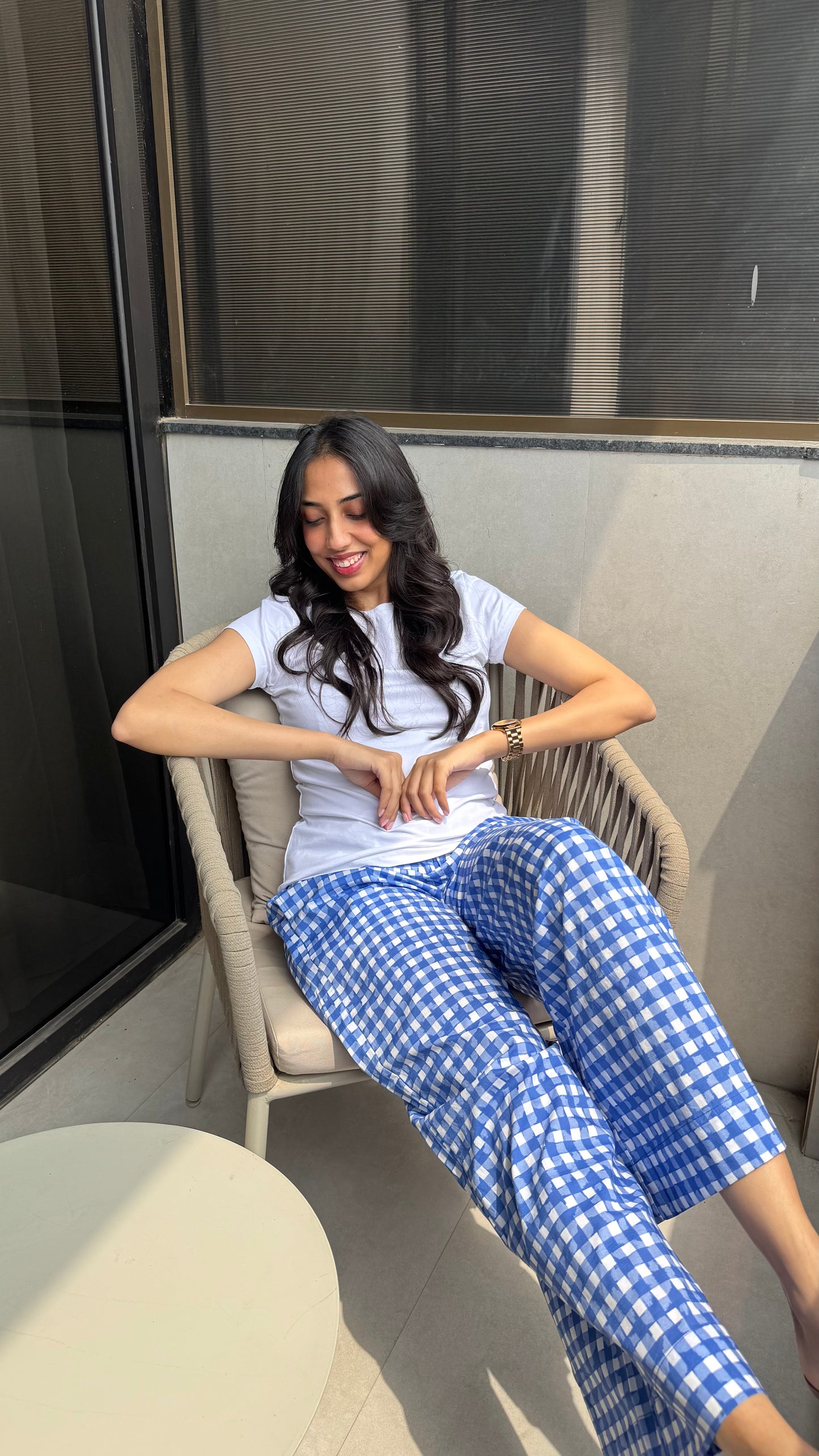 Lazy Bum Causal Pajamas - Blue Checks