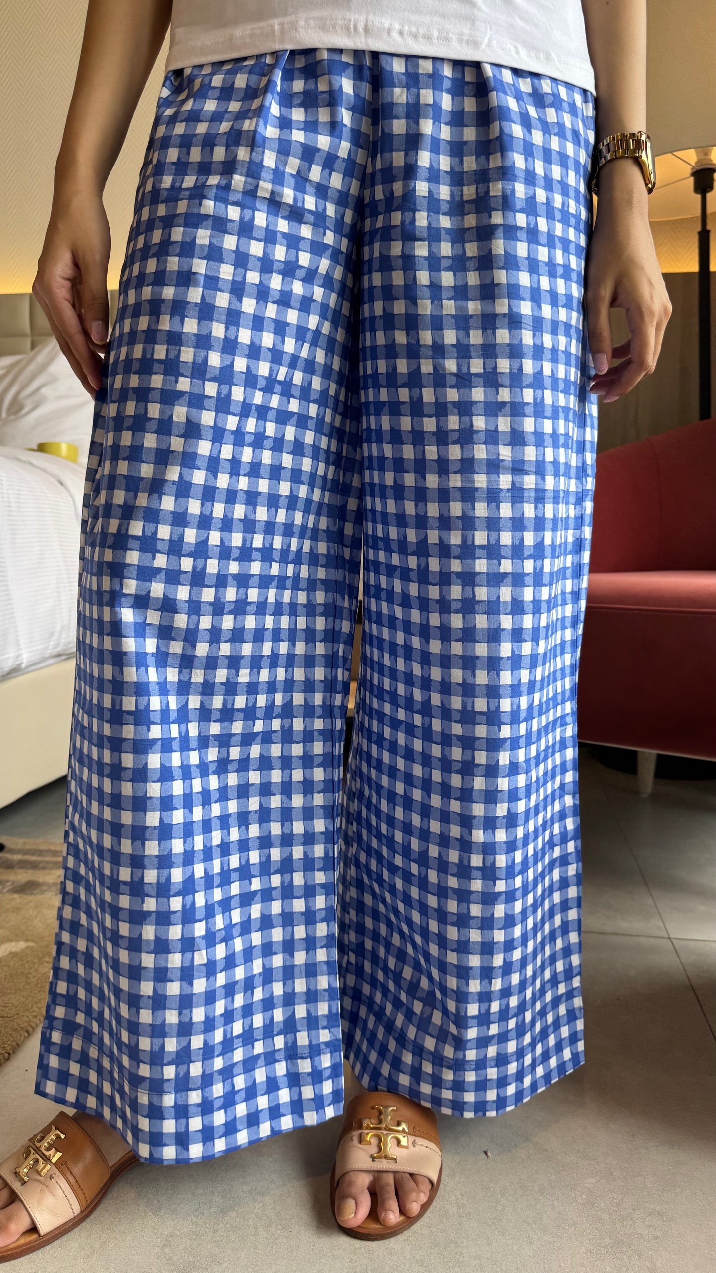 Lazy Bum Causal Pajamas - Blue Checks