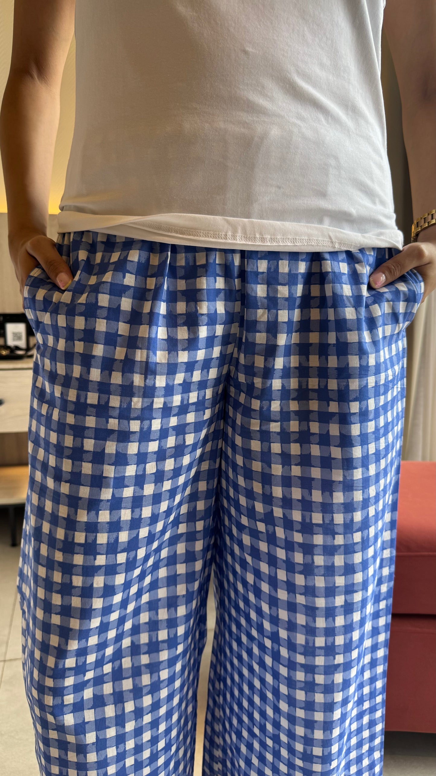 Lazy Bum Causal Pajamas - Blue Checks
