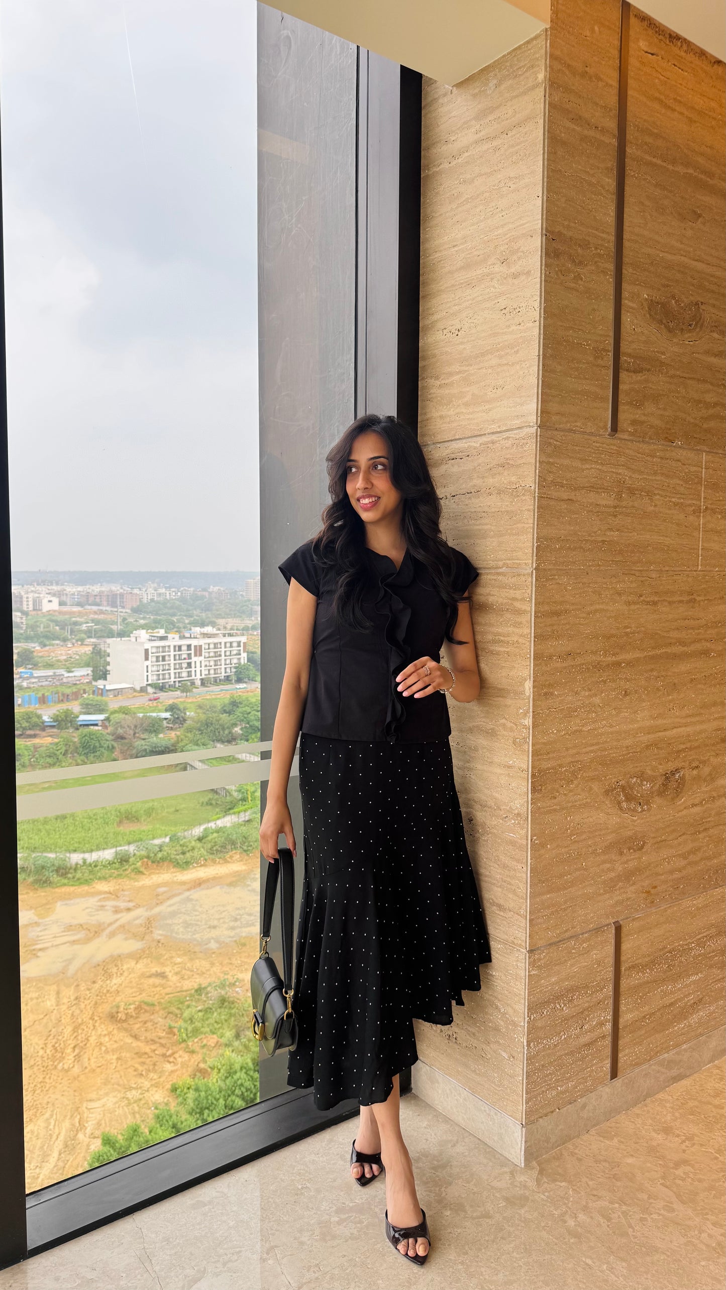 Date Night Luxury Asymmetrical Skirt - Black Polka (Premium Collection)
