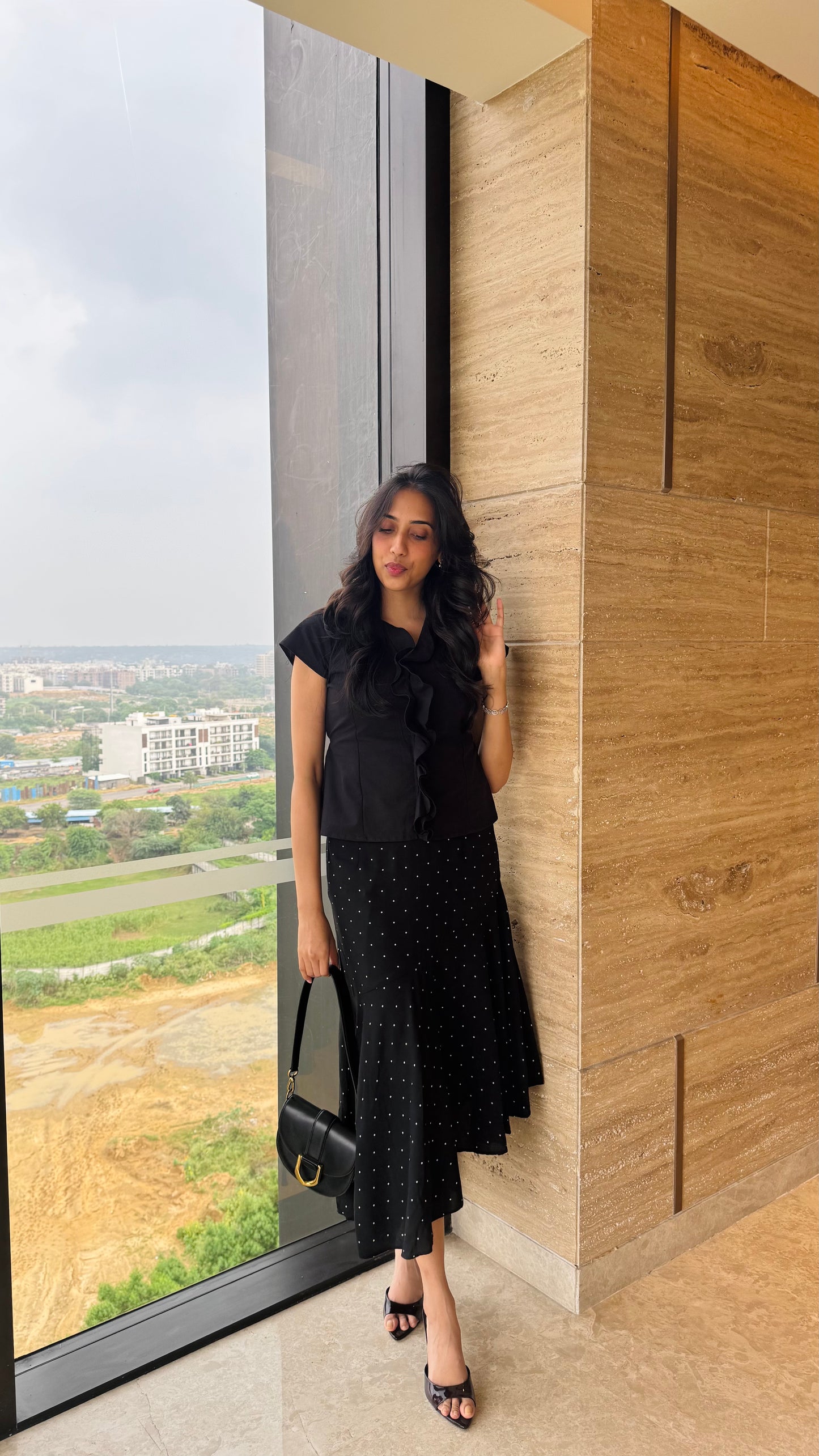 Date Night Luxury Asymmetrical Skirt - Black Polka (Premium Collection)