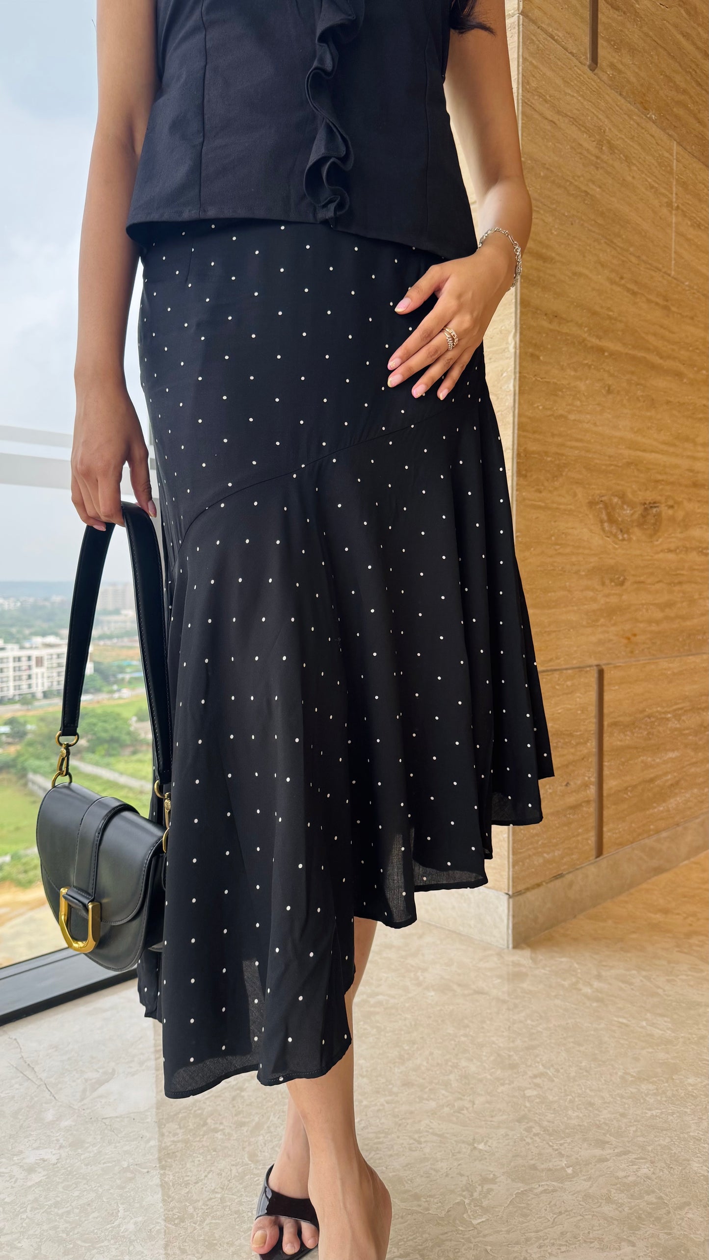 Date Night Luxury Asymmetrical Skirt - Black Polka (Premium Collection)