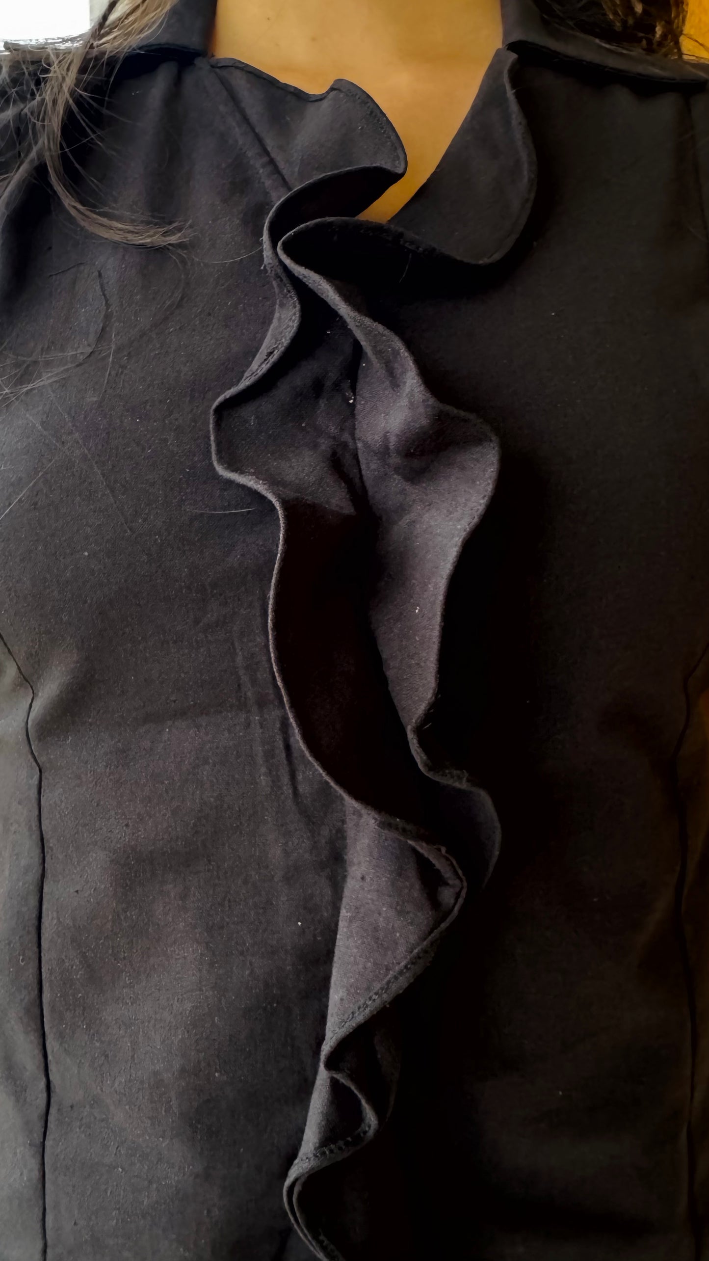Babe Ruffled Cotton - Linen Top - Black  (Premium Collection)