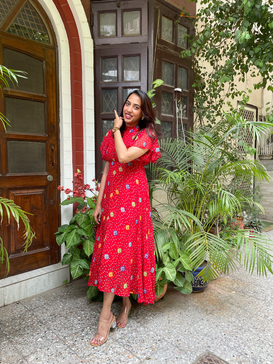 Twirl in Gems Dress- Red