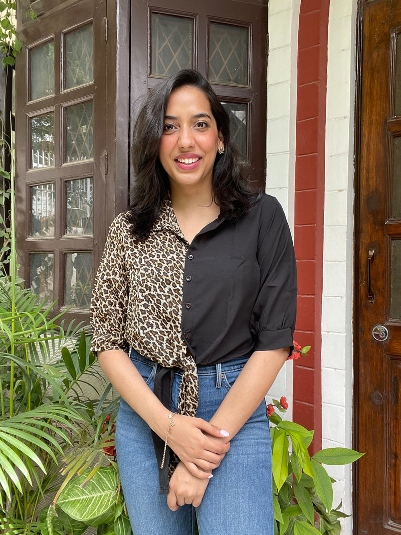 Half Animal printed Knot Top