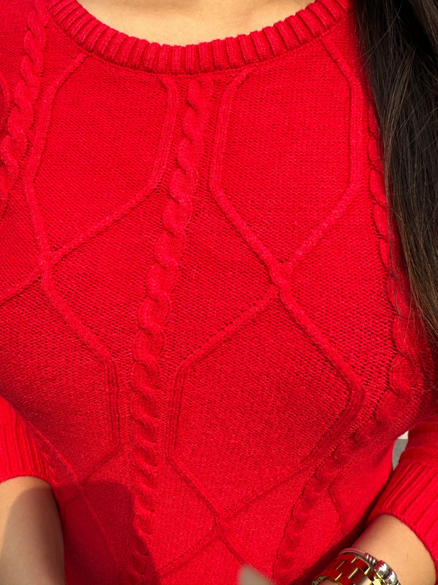 Crew Neck Sweater Dress- Red (Free Size)