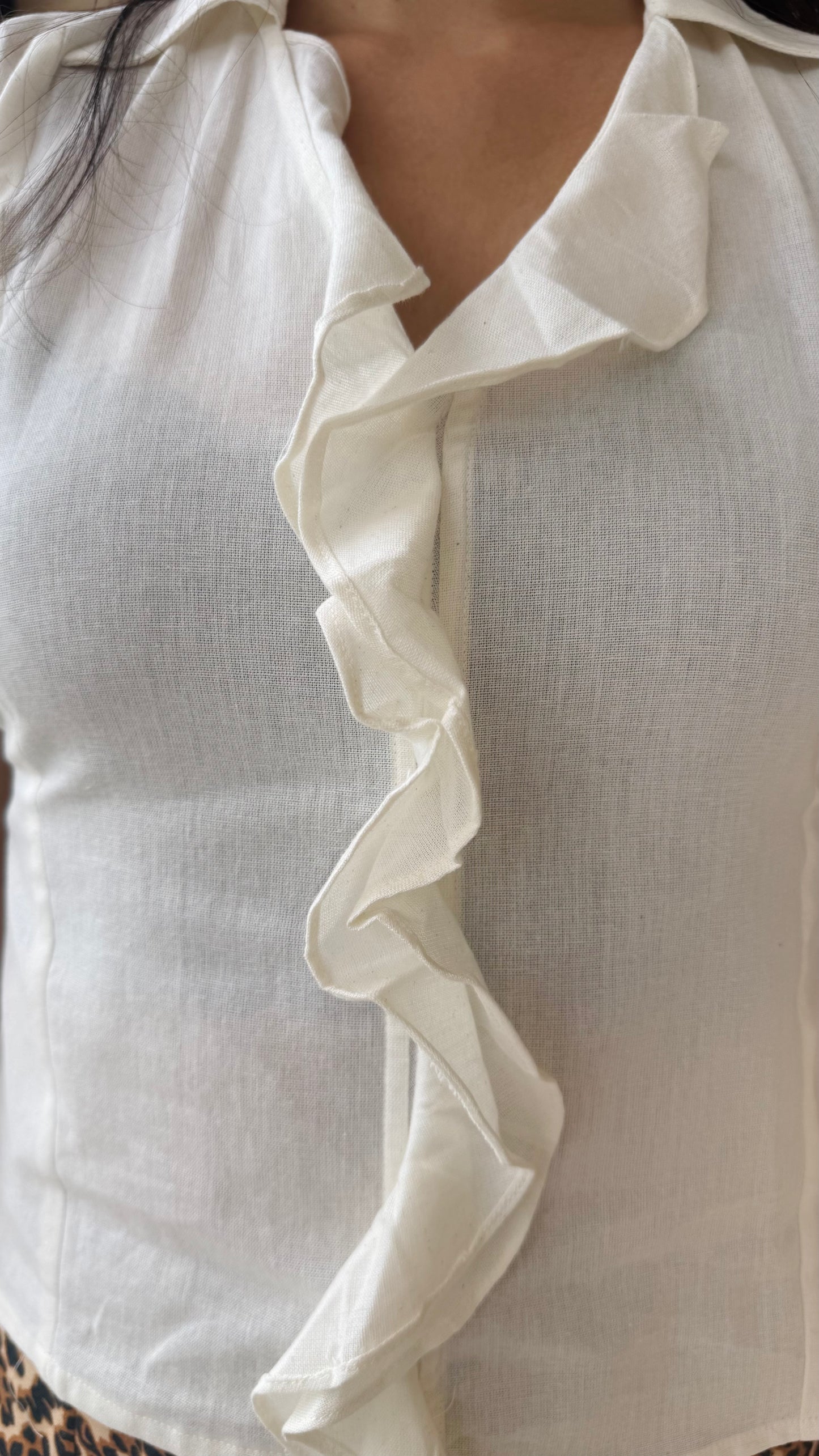 Babe Ruffled Cotton - Linen Top - White  (Premium Collection)