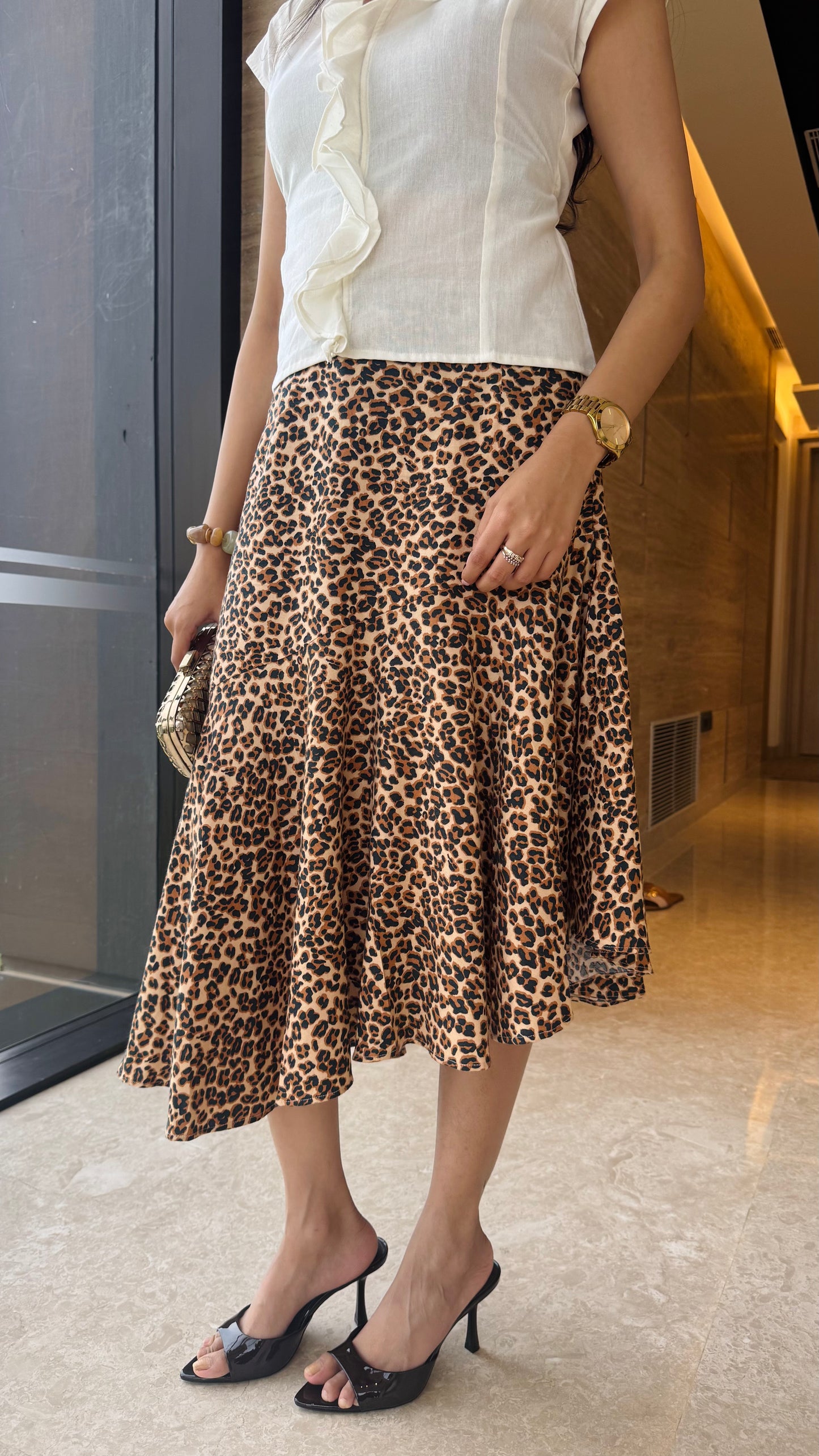 Date Night Luxury Asymmetrical Skirt - Animal Brown (Premium Collection)