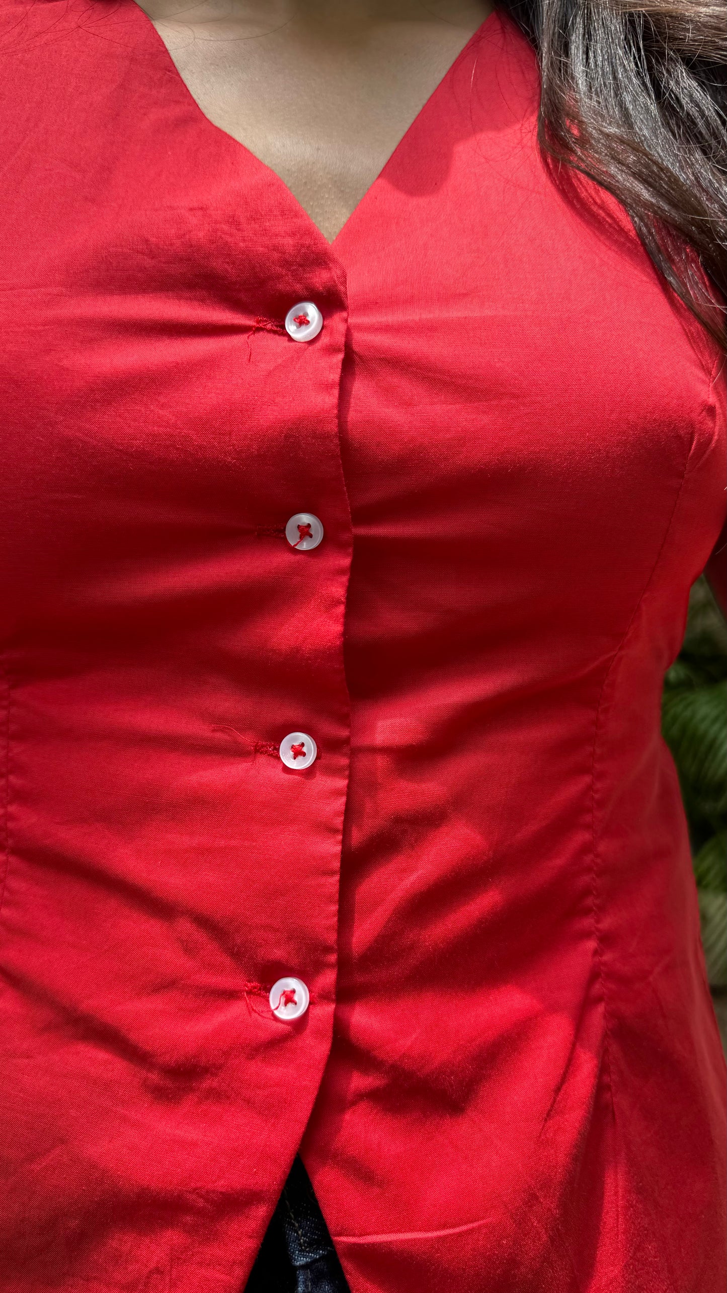 Chic Cotton Waistcoat - Rust Red