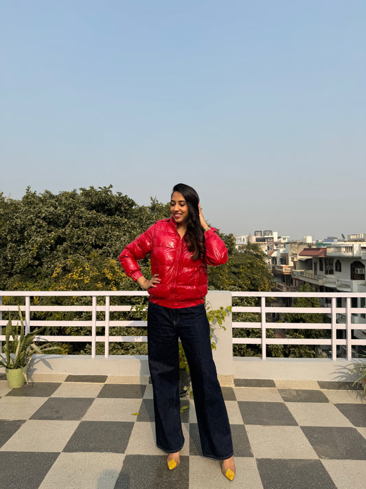 Red Puffer Jacket with Hood