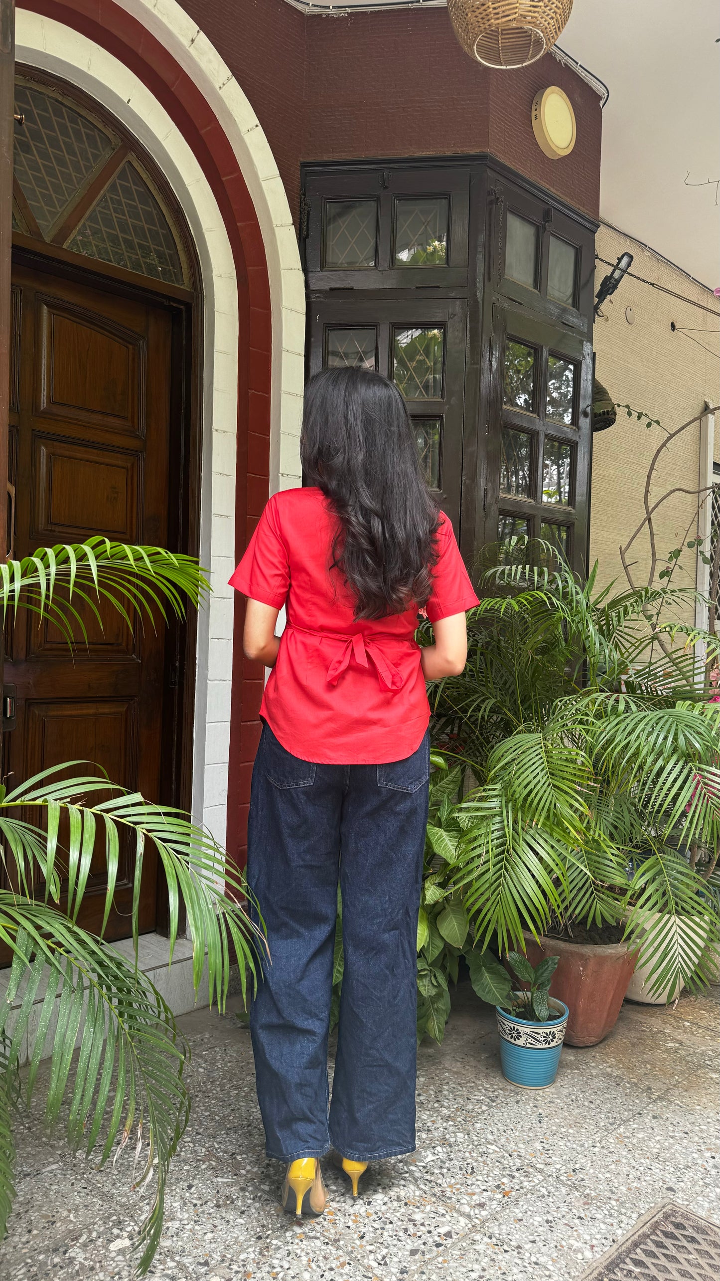Sleeved Cotton Waistcoat - Rust Red