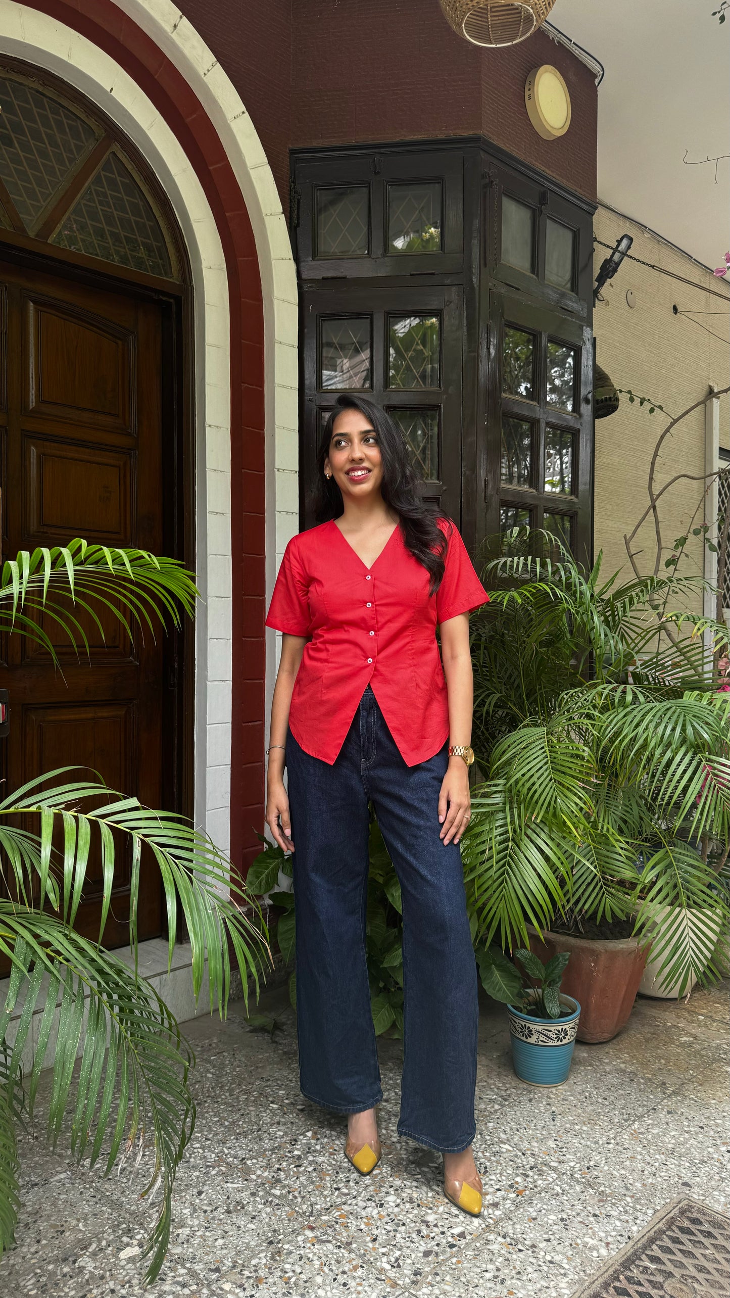 Sleeved Cotton Waistcoat - Rust Red