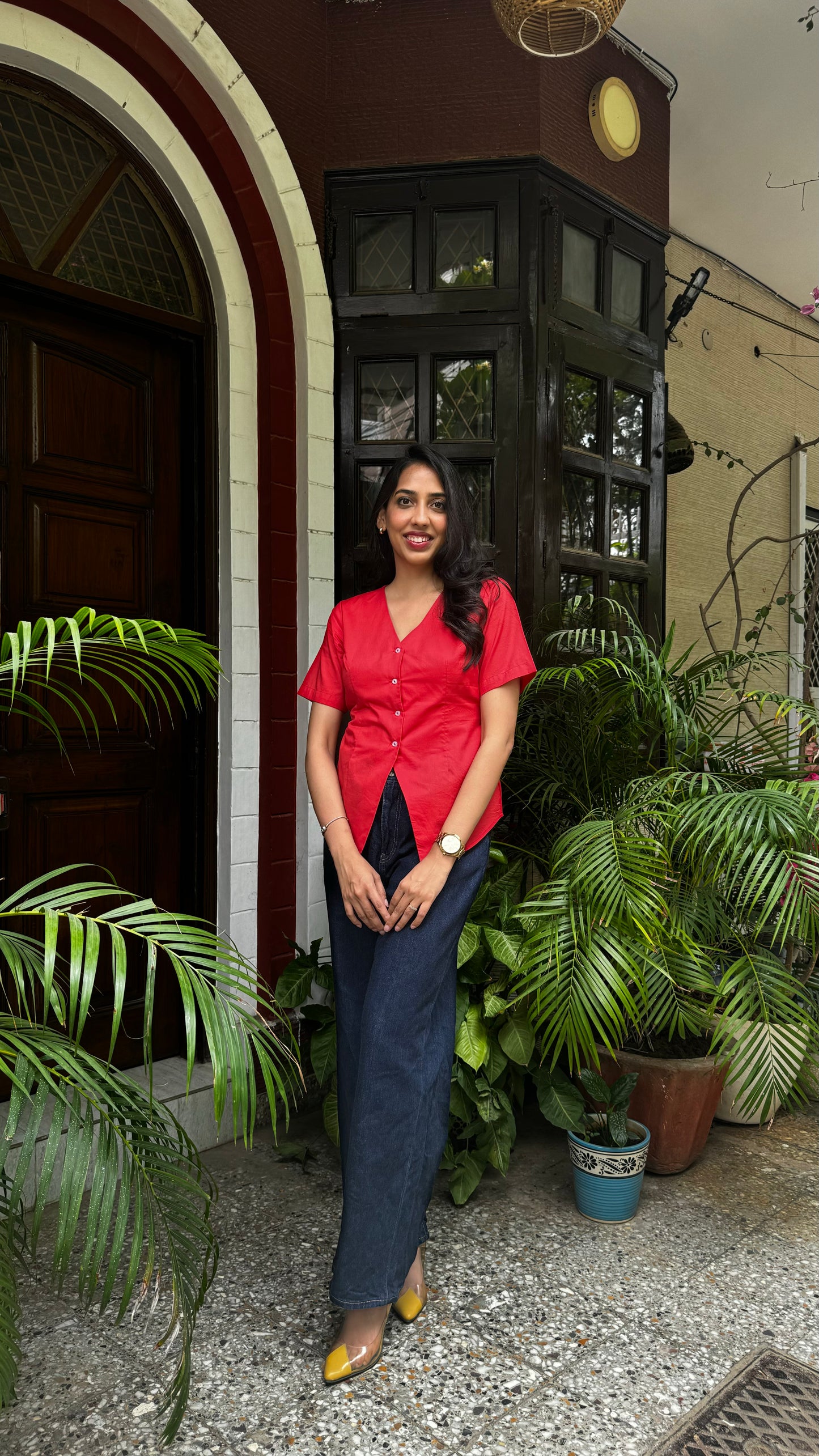 Sleeved Cotton Waistcoat - Rust Red