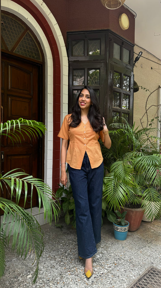 Sleeved Cotton Waistcoat - Beige