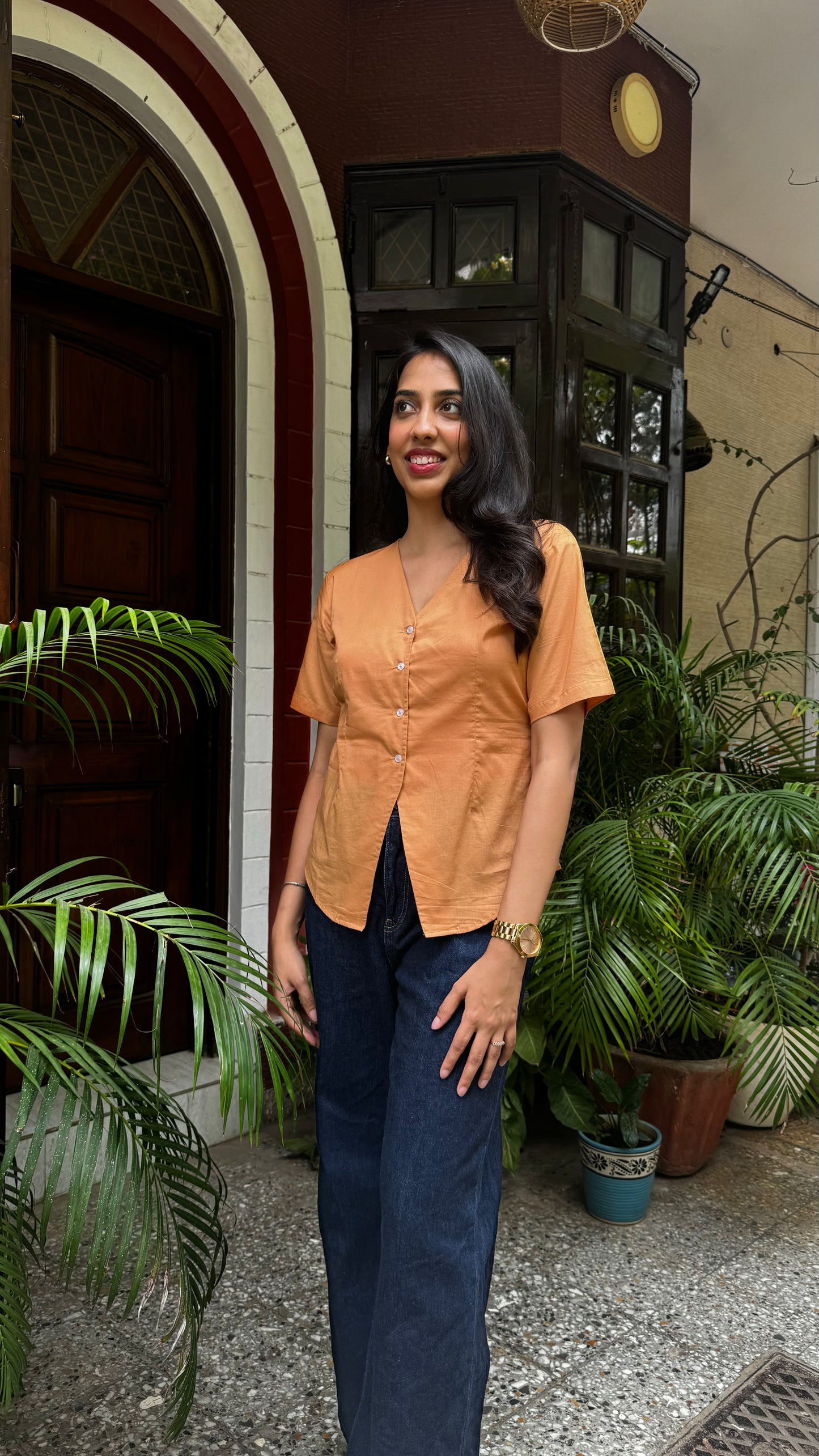 Sleeved Cotton Waistcoat - Beige