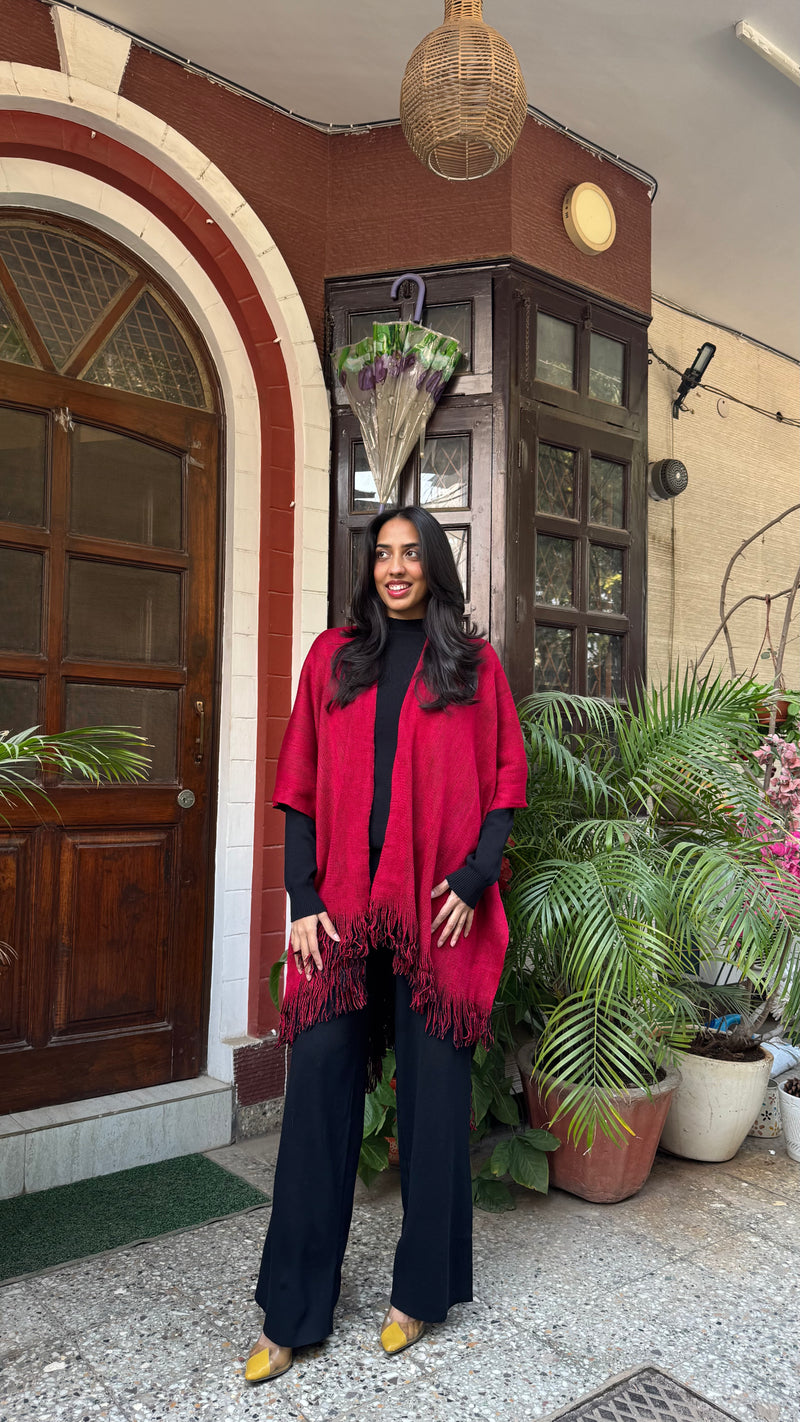 Cozy Double Sided Shawl -Maroon/Black (Free Size)