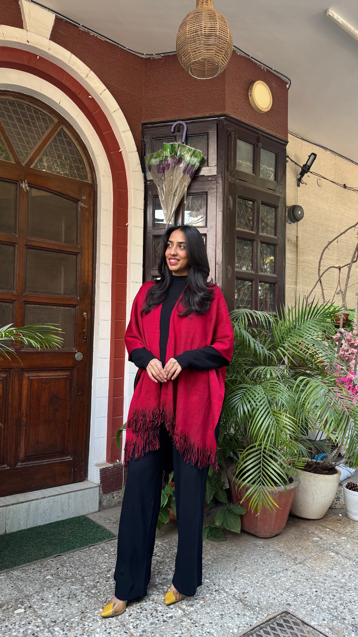 Cozy Double Sided Shawl -Maroon/Black (Free Size)