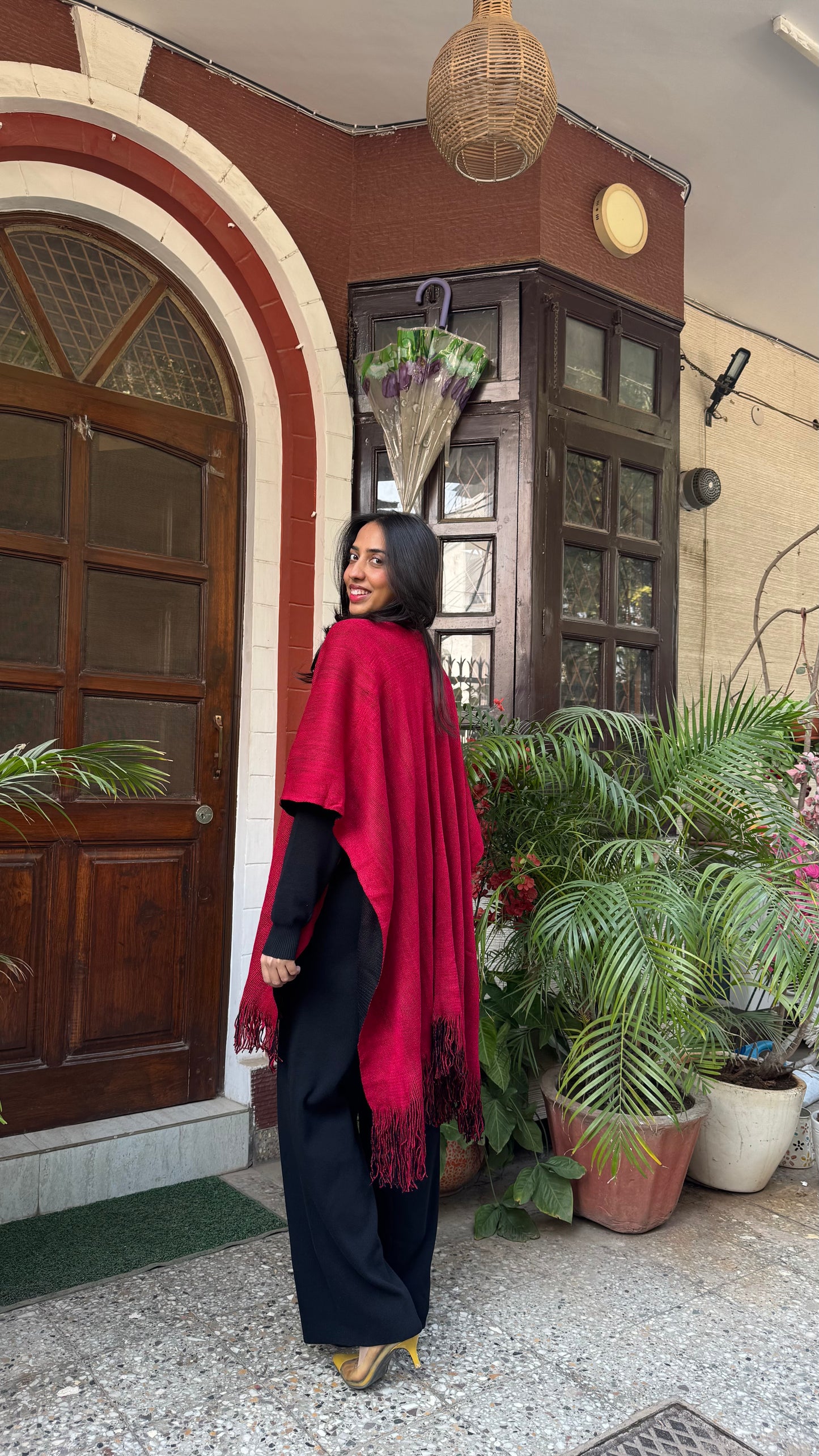 Cozy Double Sided Shawl -Maroon/Black (Free Size)