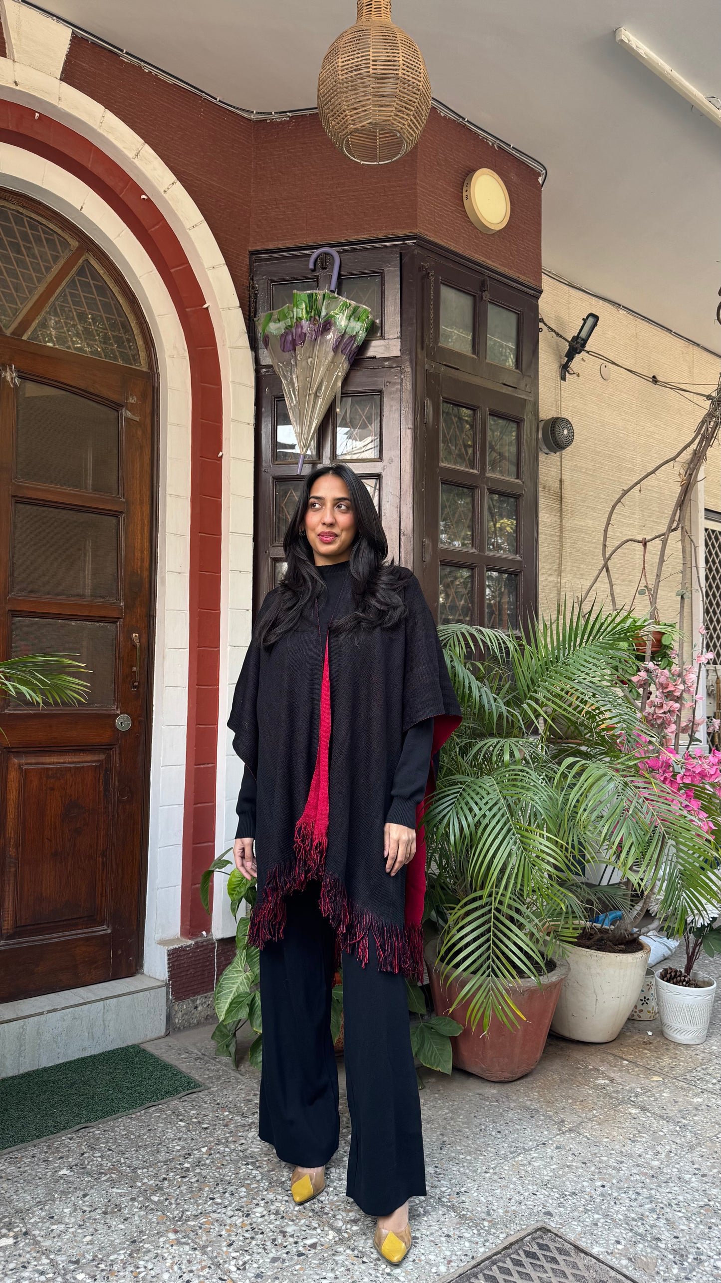 Cozy Double Sided Shawl -Maroon/Black (Free Size)
