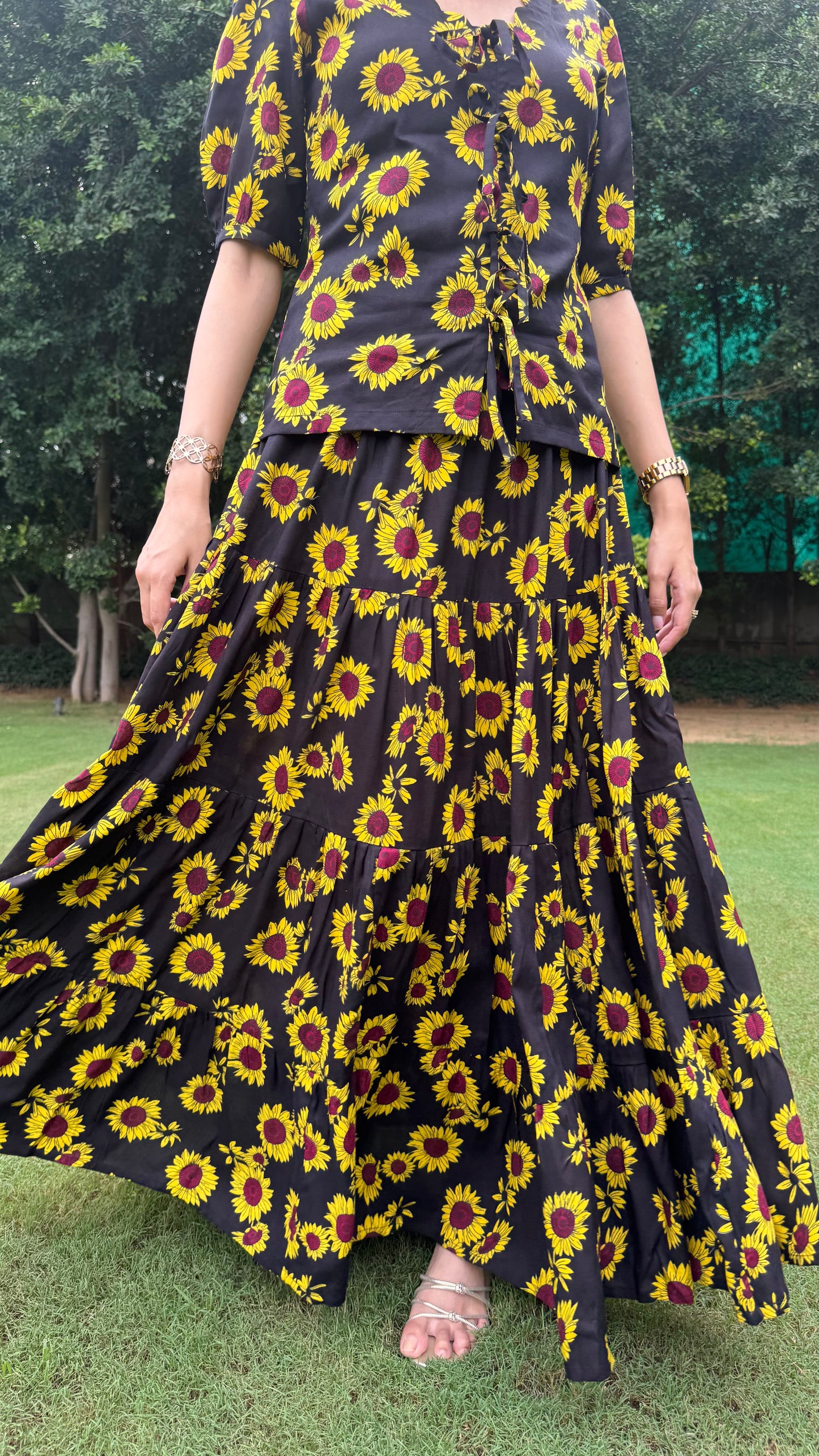 Sunflower Heavy Tiered Skirt - Black (Premium Collection)