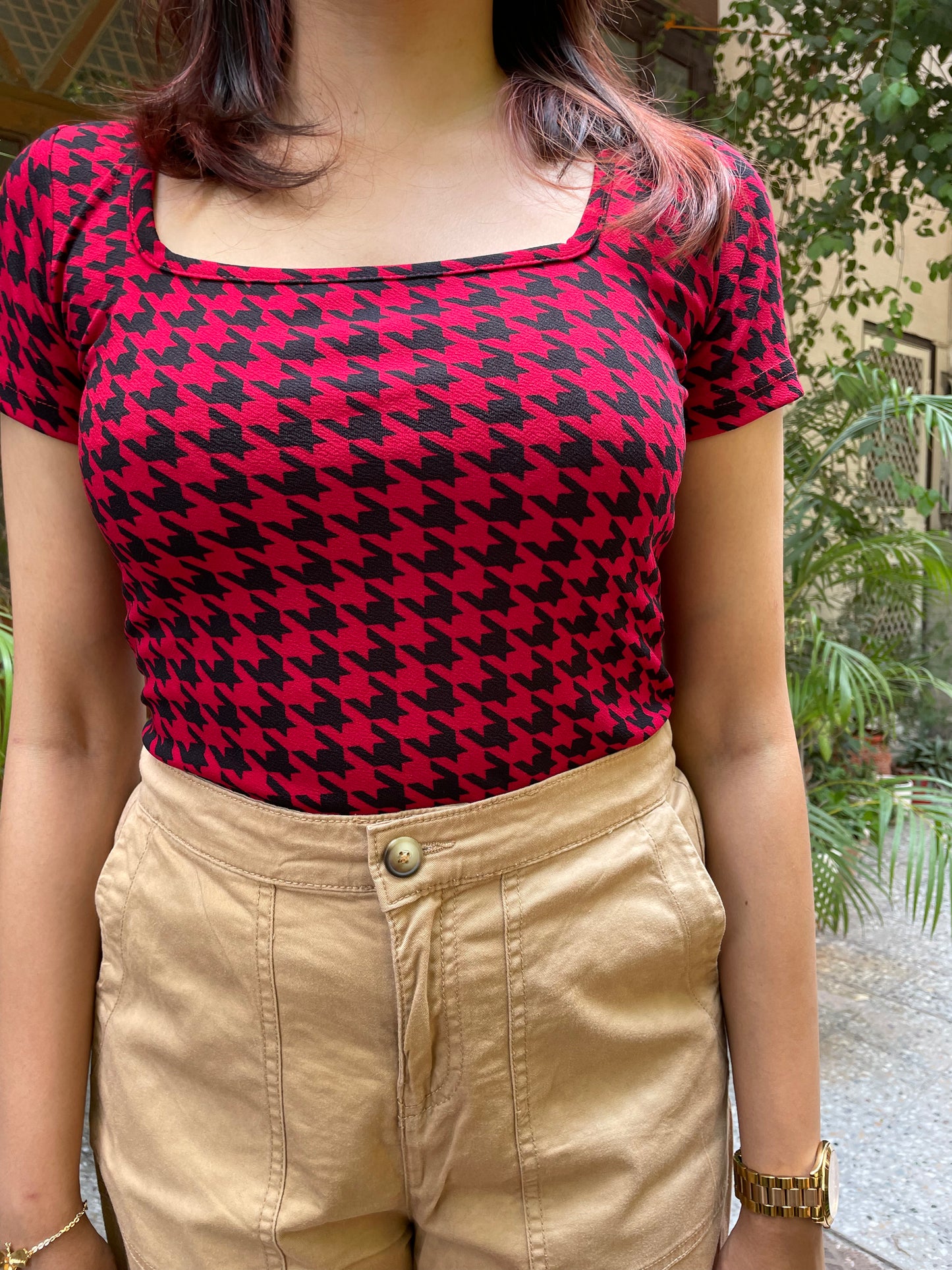 Houndstooth Top – Red