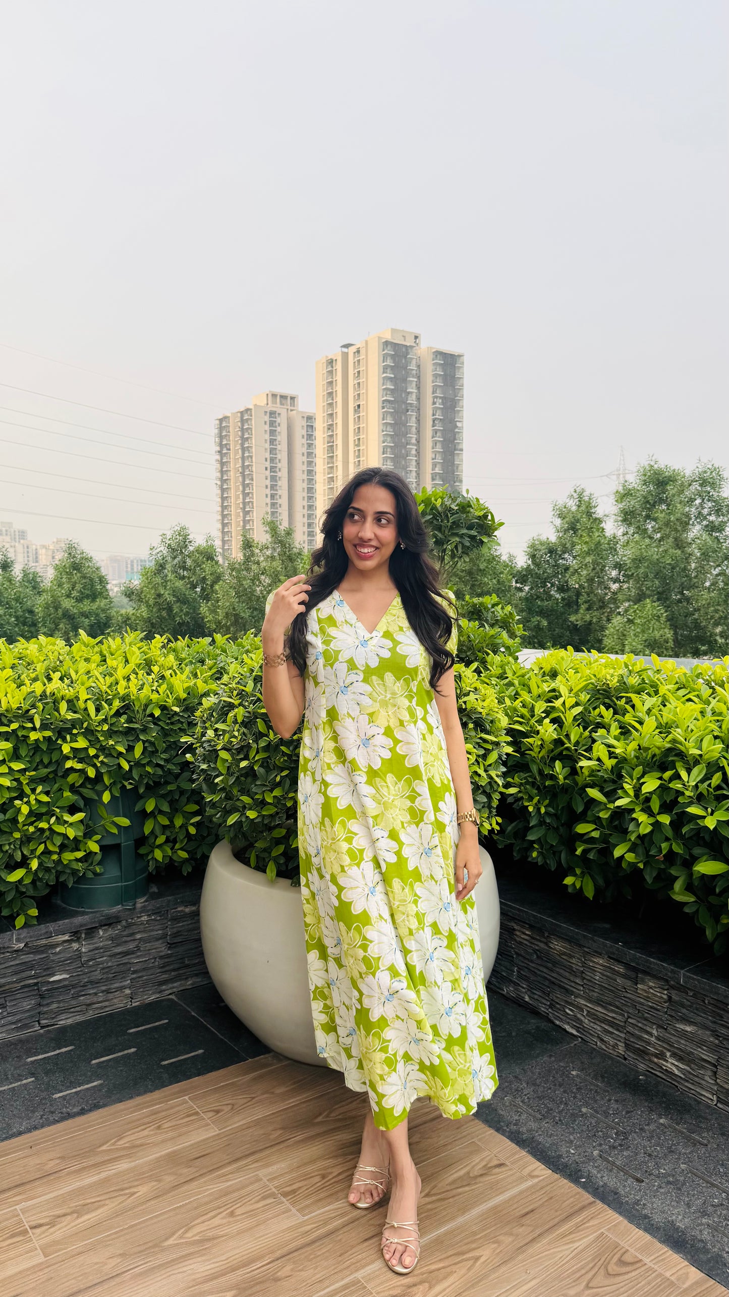 Jardín Cotton SunDress - Green (Premium Collection)