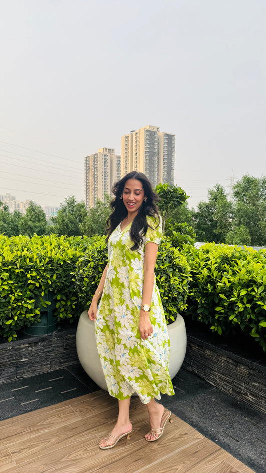 Jardín Cotton SunDress - Green (Premium Collection)