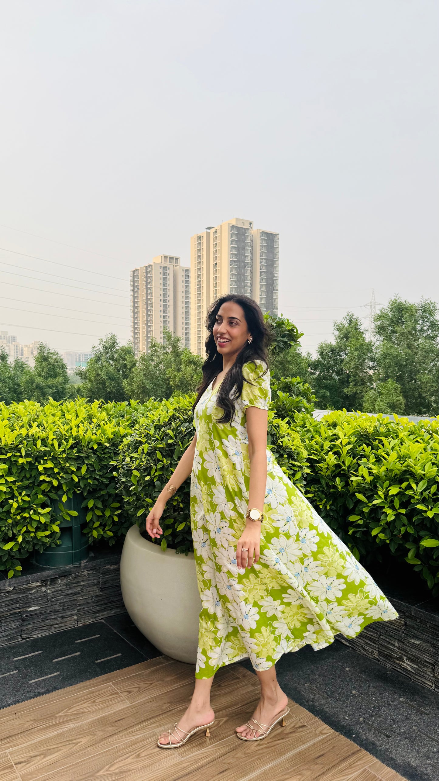 Jardín Cotton SunDress - Green (Premium Collection)
