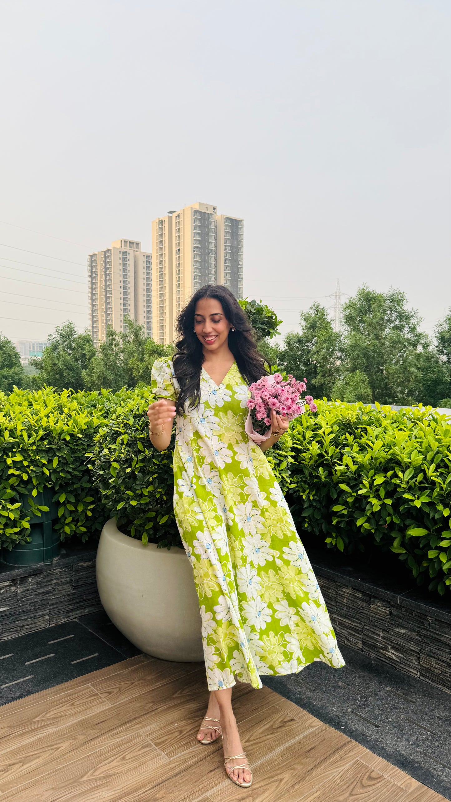 Jardín Cotton SunDress - Green (Premium Collection)