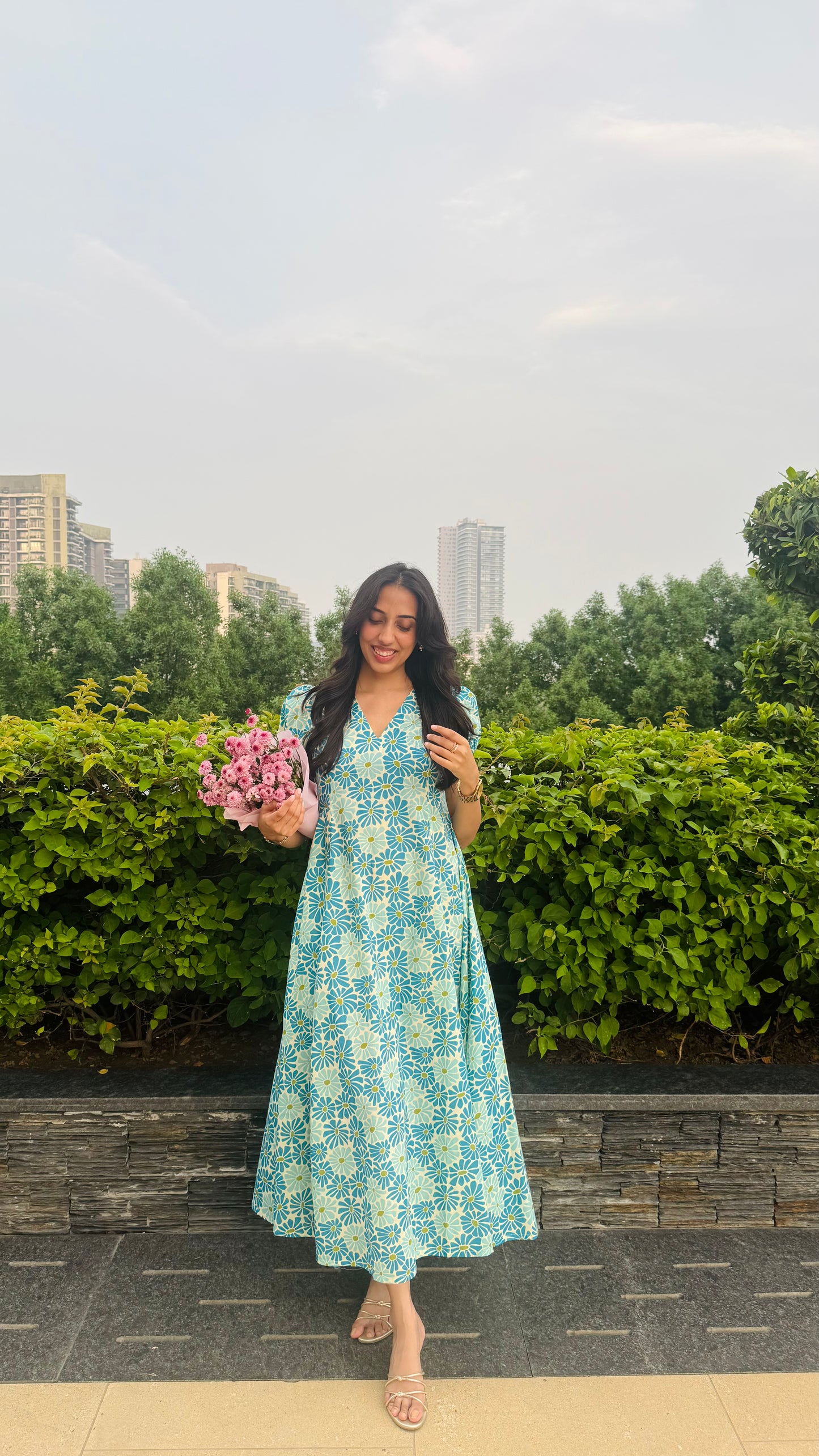 Jardín Cotton SunDress - Blue (Premium Collection)