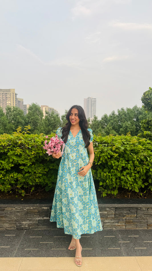 Jardín Cotton SunDress - Blue (Premium Collection)