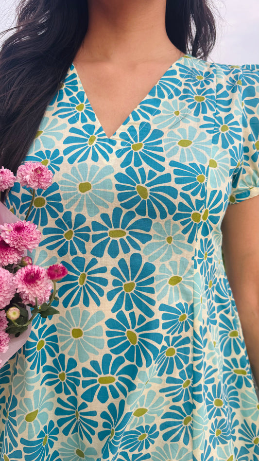 Jardín Cotton SunDress - Blue (Premium Collection)