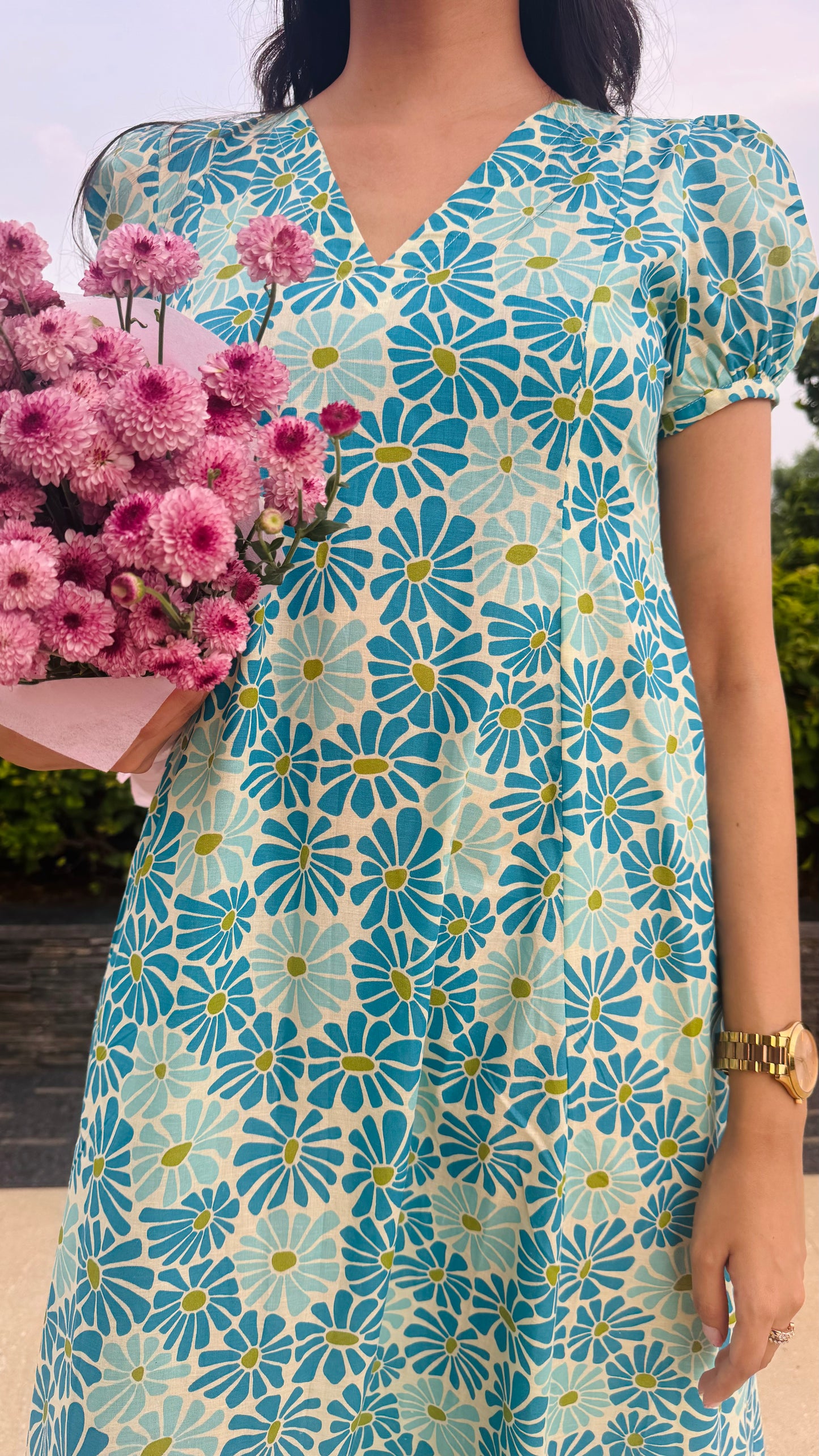 Jardín Cotton SunDress - Blue (Premium Collection)
