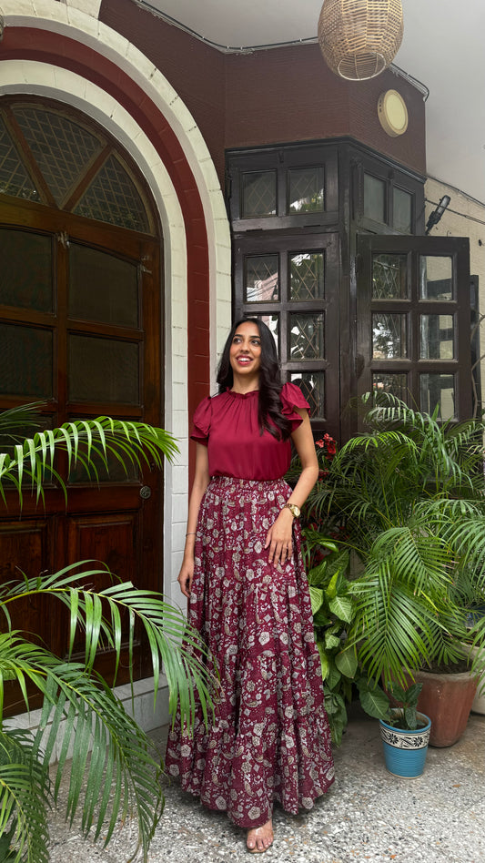 Twilight Heavy Tiered Skirt - Maroon