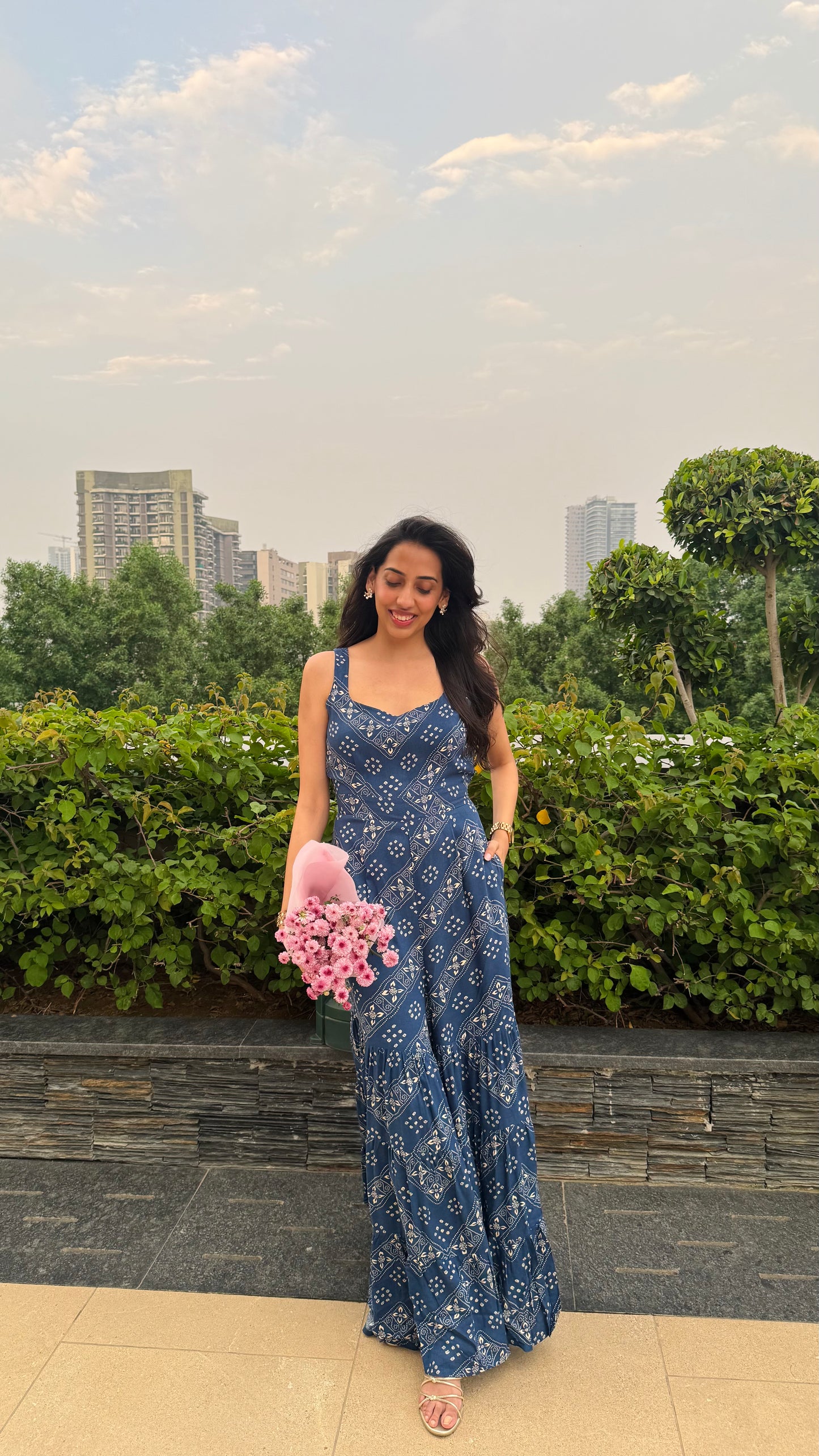 PRE-ORDER Desi Mix Tiered Jumpsuit Set -  Blue (Premium Collection)