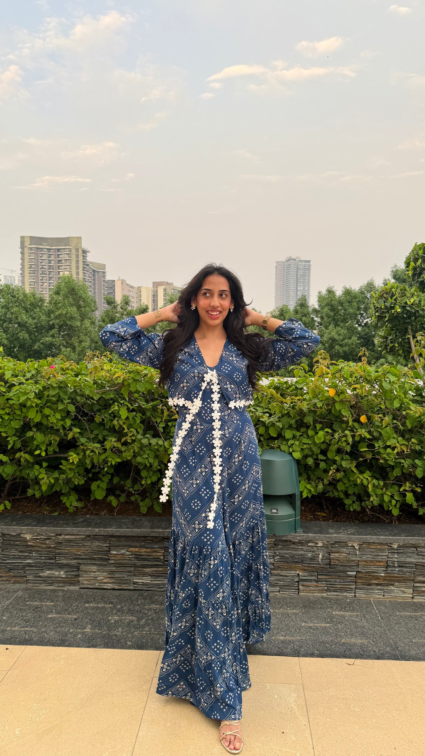 PRE-ORDER Desi Mix Tiered Jumpsuit Set -  Blue (Premium Collection)