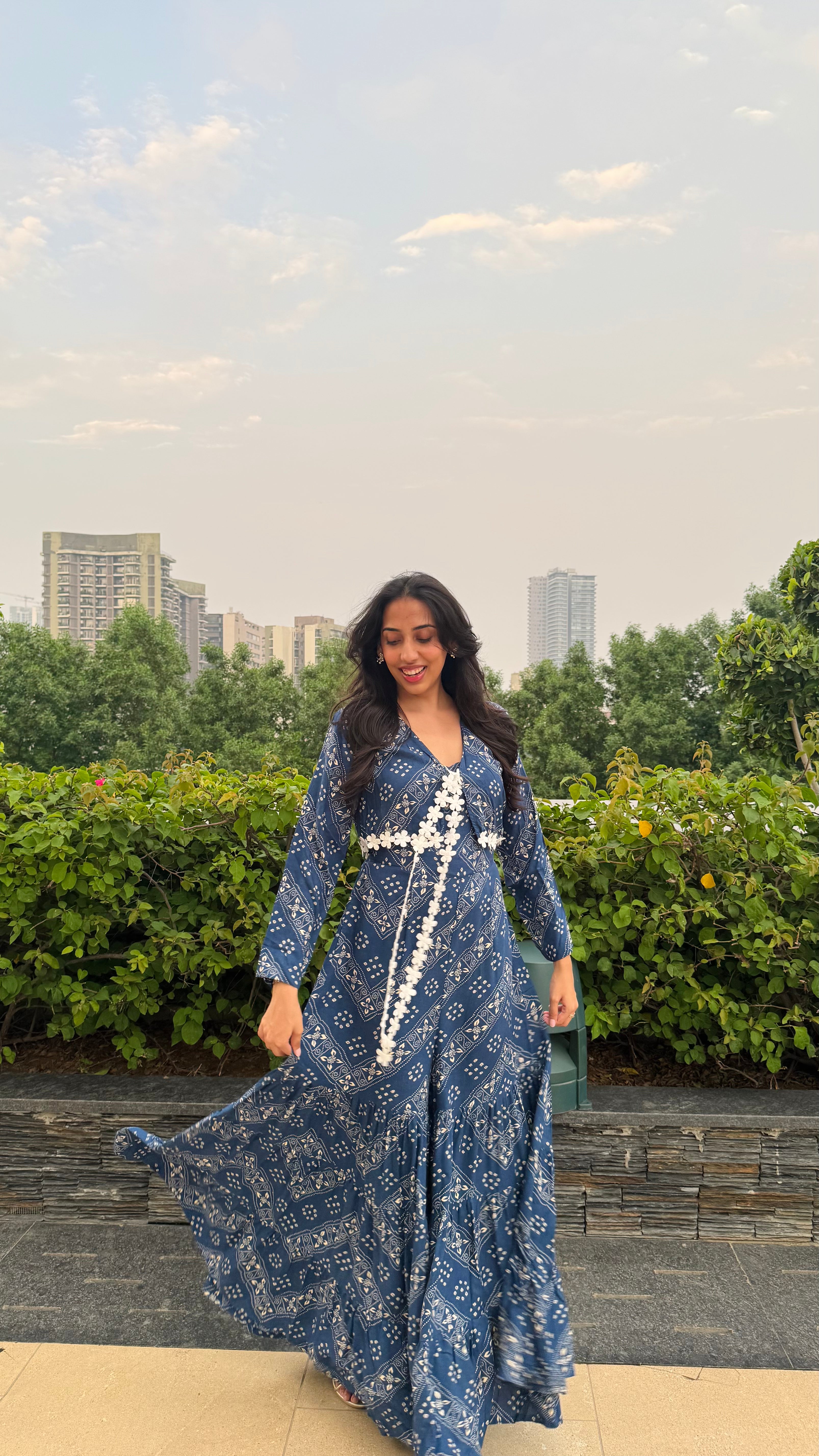 PRE-ORDER Desi Mix Tiered Jumpsuit Set -  Blue (Premium Collection)