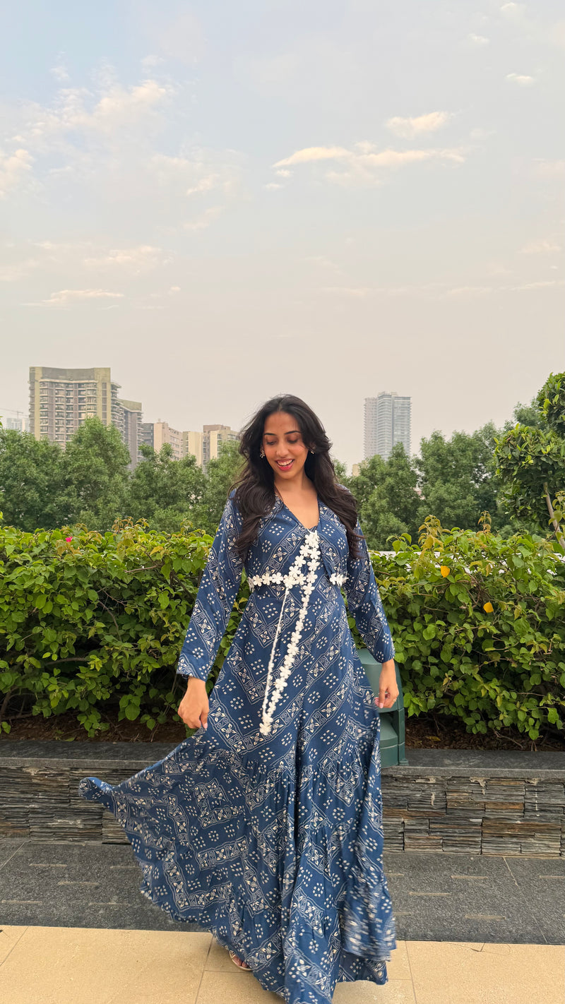 Desi Mix Tiered Jumpsuit Set -  Blue (Premium Collection)