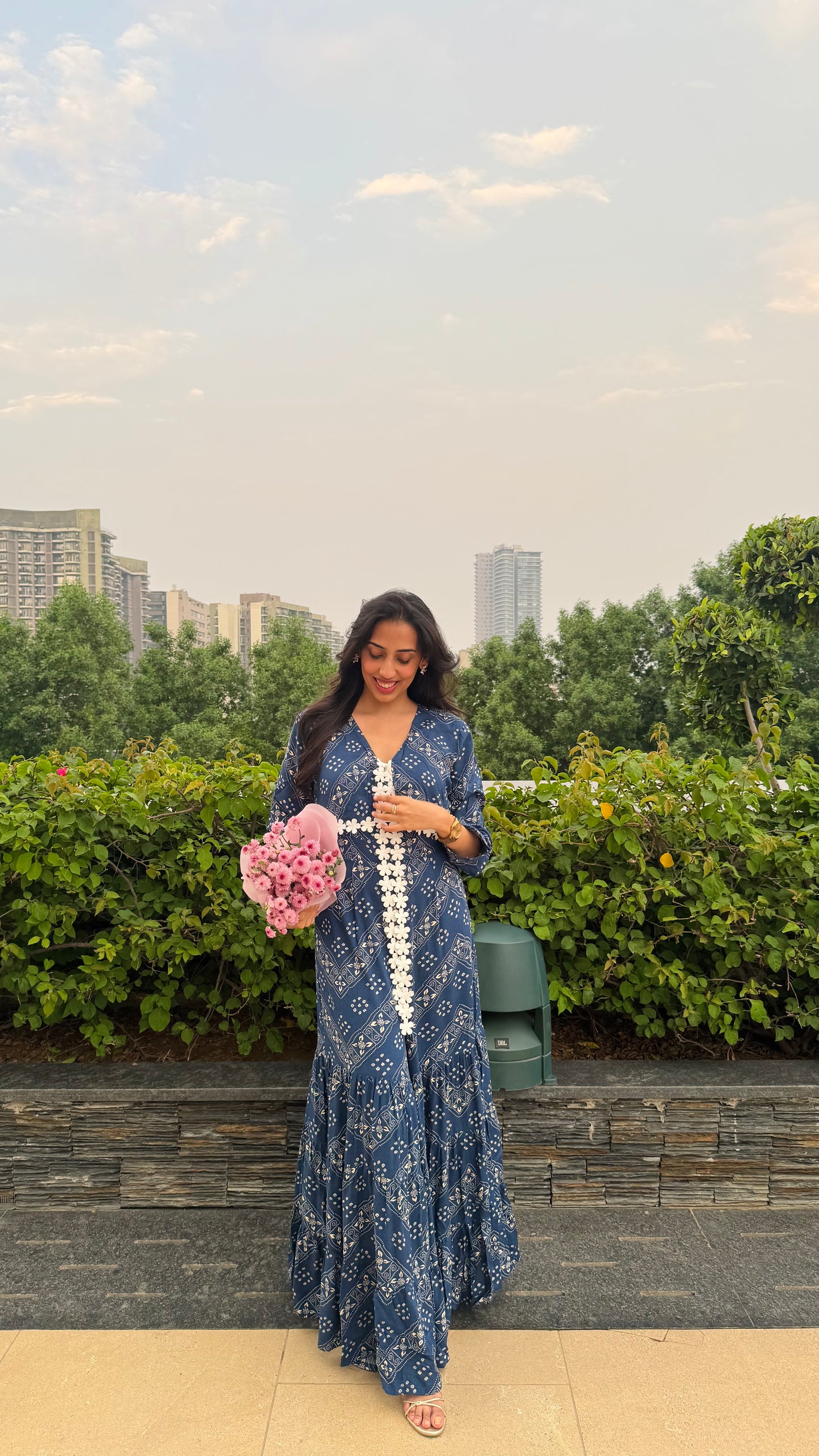 PRE-ORDER Desi Mix Tiered Jumpsuit Set -  Blue (Premium Collection)