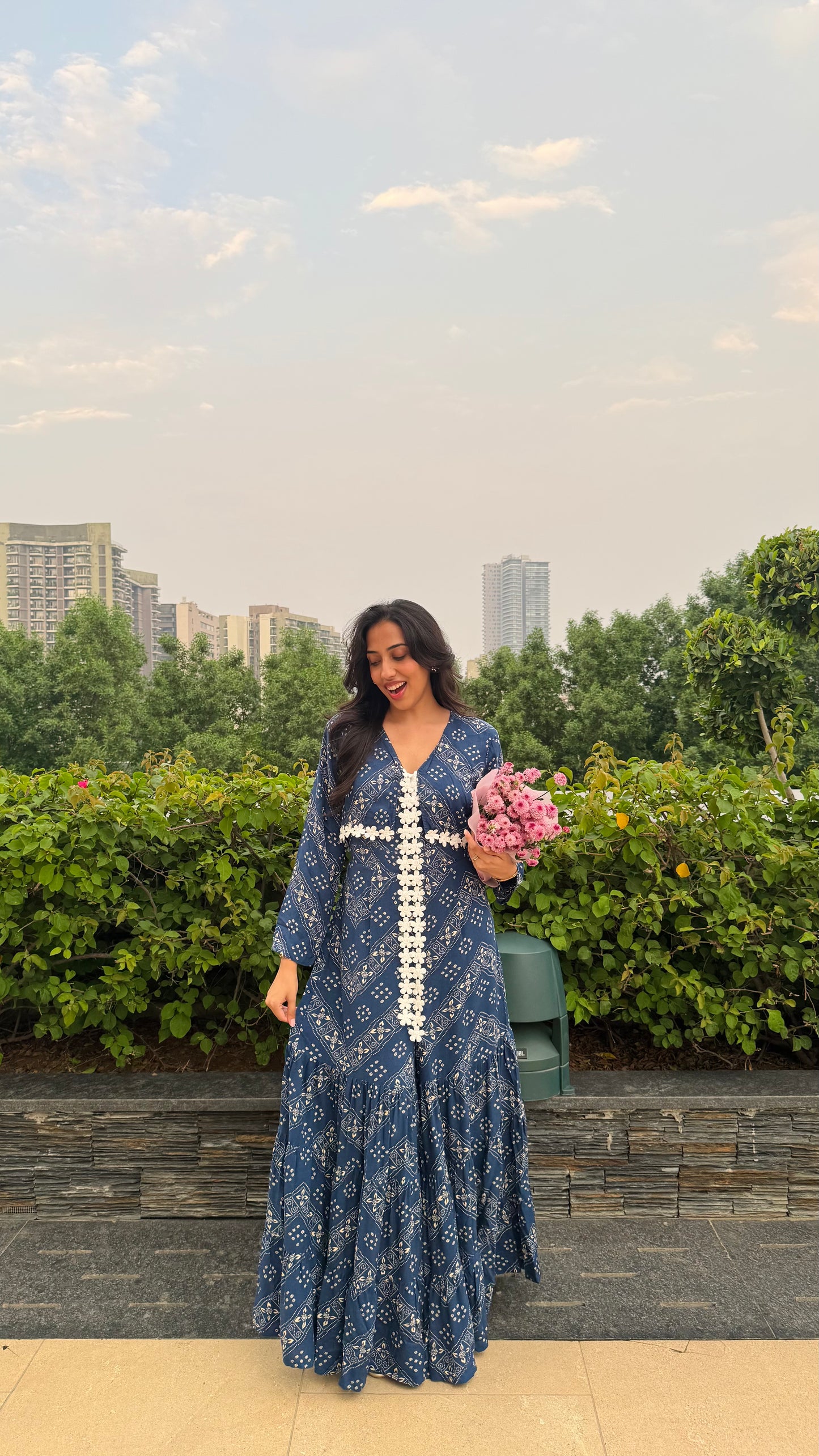 PRE-ORDER Desi Mix Tiered Jumpsuit Set -  Blue (Premium Collection)