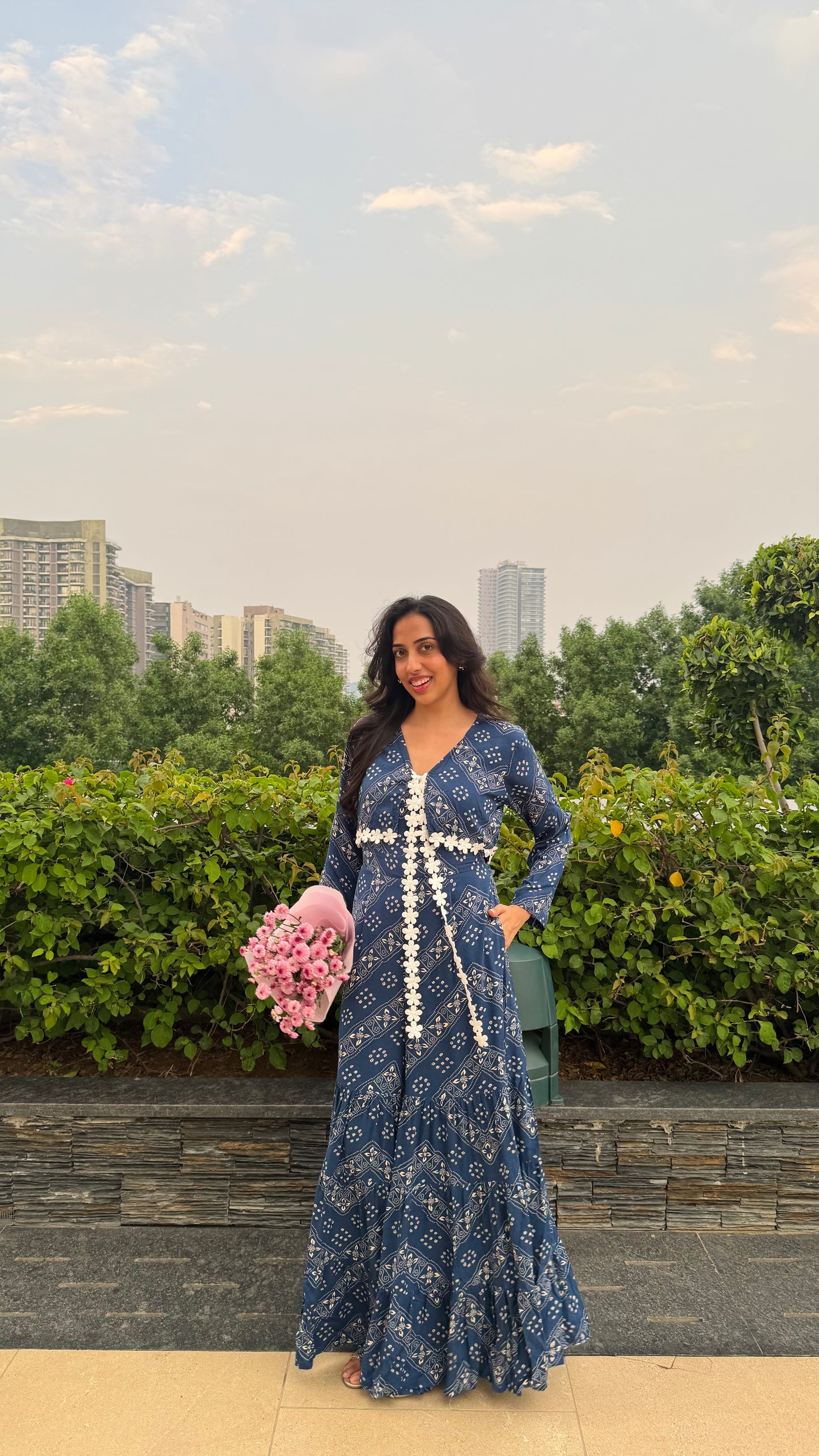 PRE-ORDER Desi Mix Tiered Jumpsuit Set -  Blue (Premium Collection)