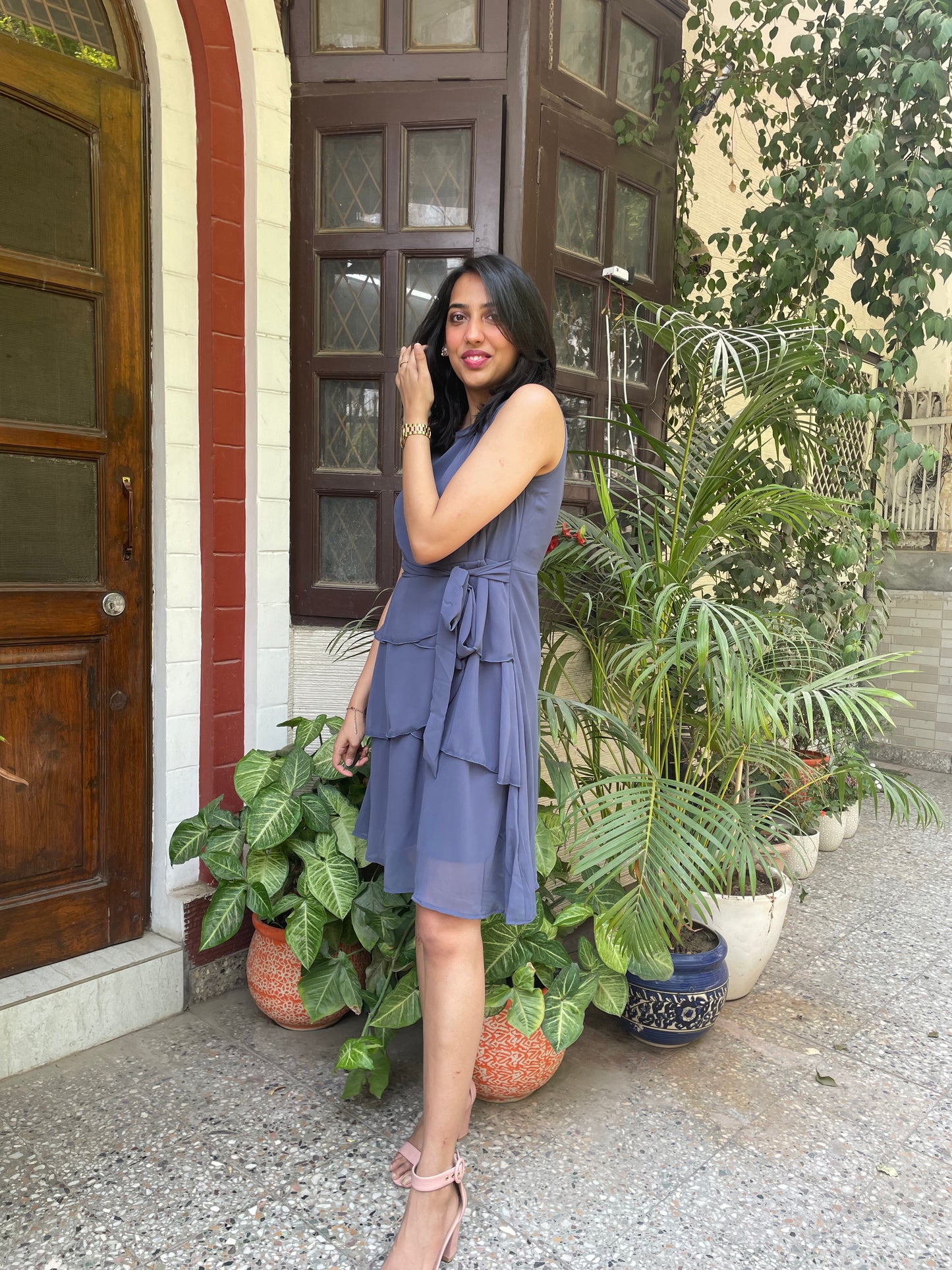 Success Georgette Dress- Blueish Grey
