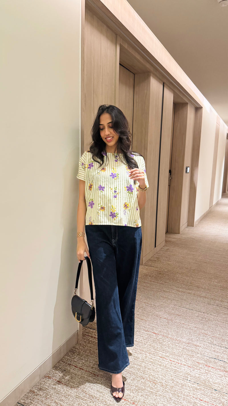 Pastel Crush Free Size Cotton Top - Floral Green  (Premium Collection)