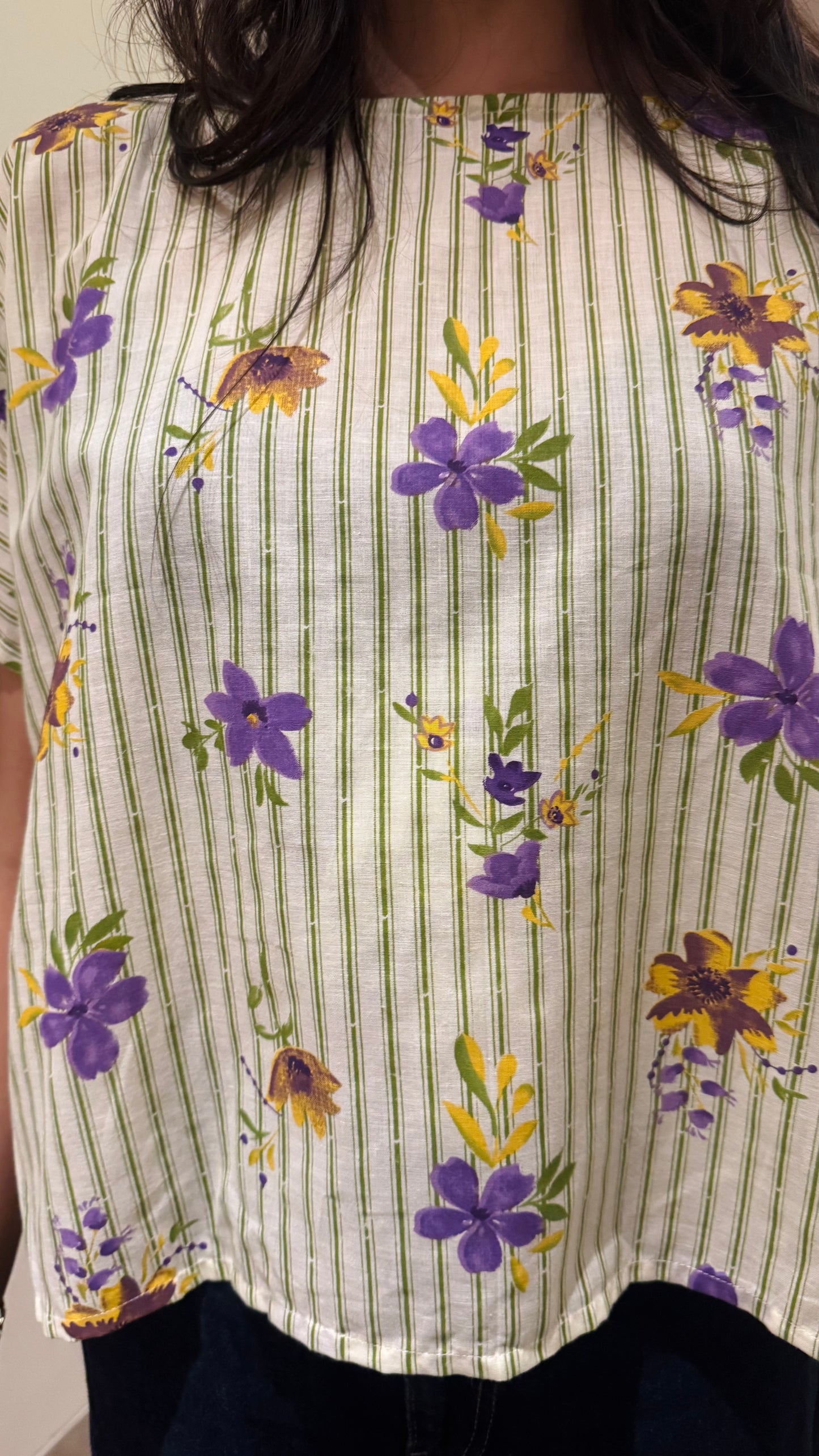 Pastel Crush Free Size Cotton Top - Floral Green  (Premium Collection)