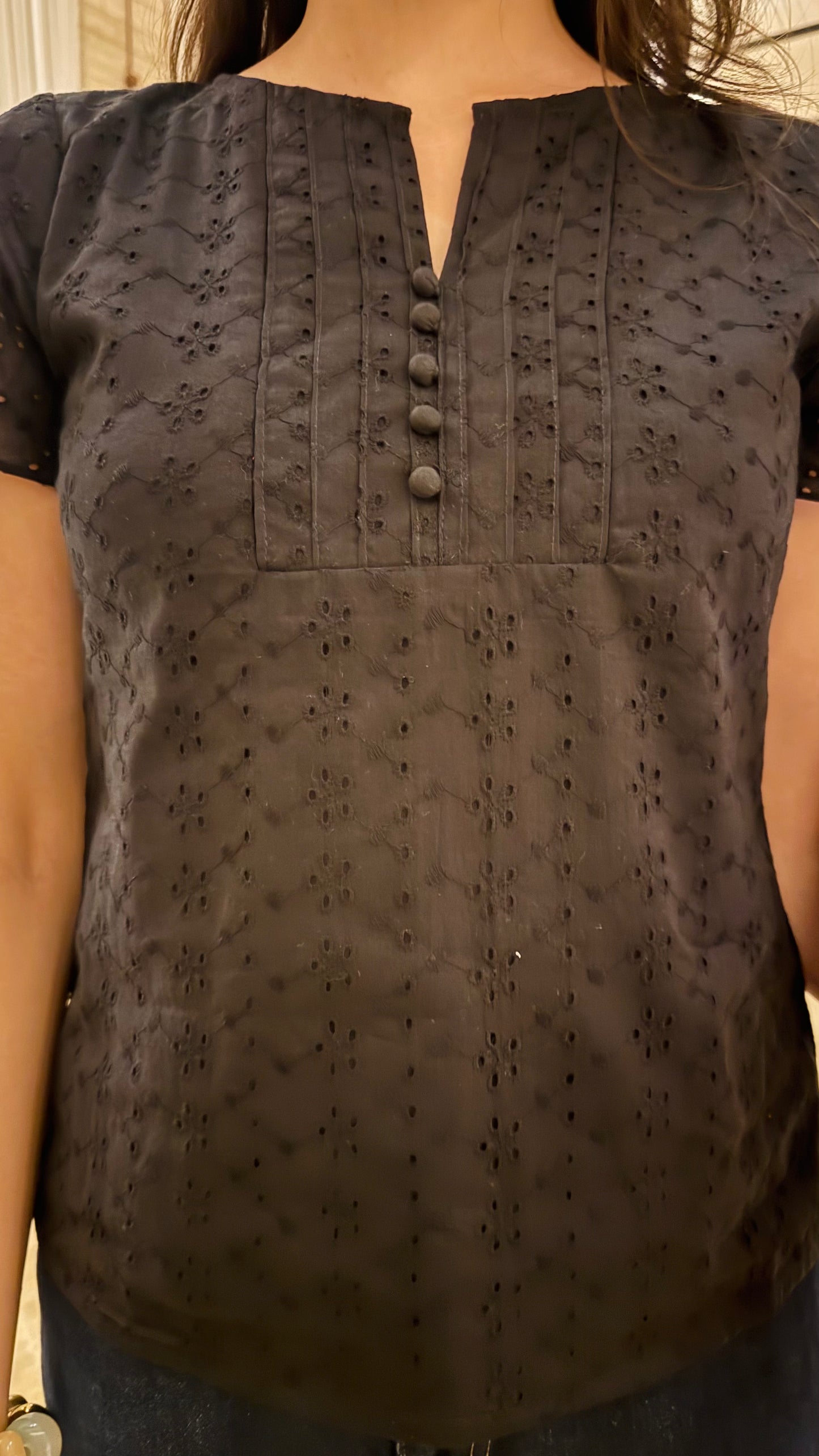 Amour Schiffli Eyelet Top (Premium Fabric) - Black