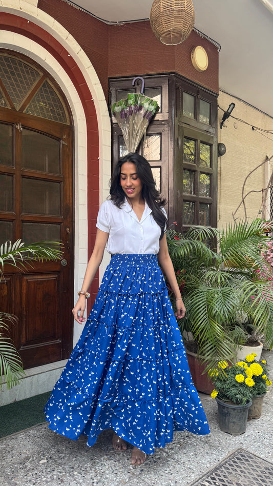 Señorita Tiered Maxi Skirt - Blue (Free Size)