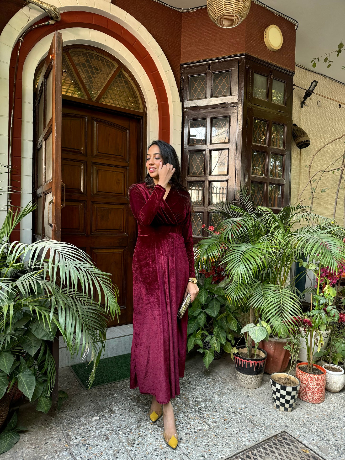 Velvet Classic Dress – Maroon